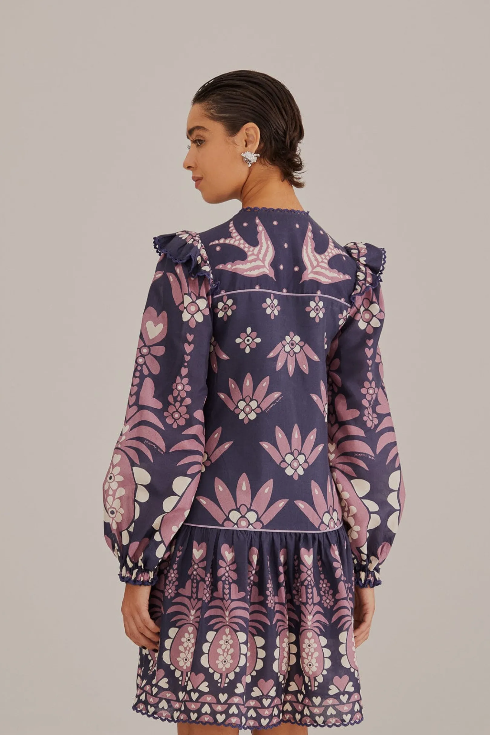 FARM Rio DARK BLUE AINIKA MARTINA LONG SLEEVE MINI DRESS Sale