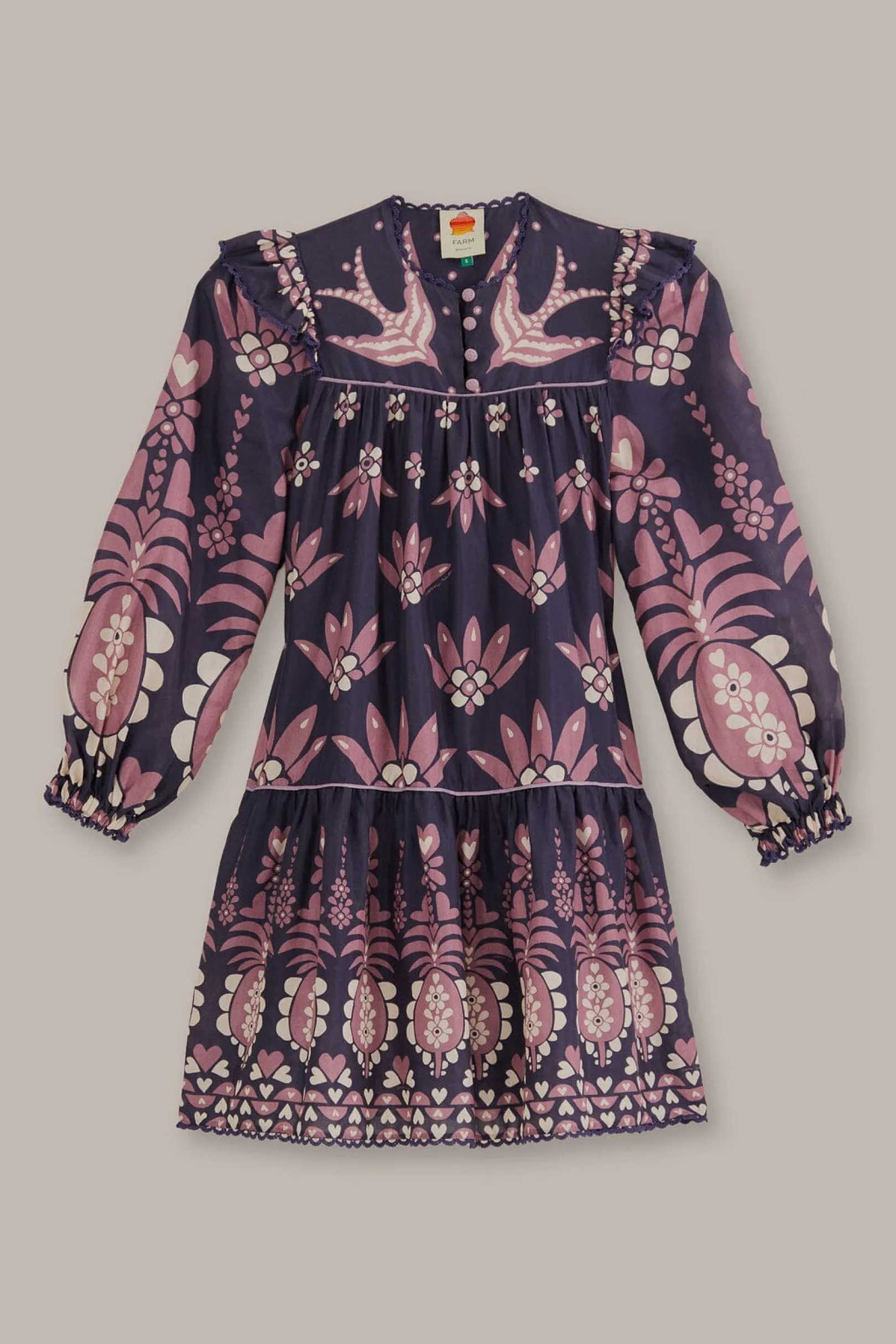FARM Rio DARK BLUE AINIKA MARTINA LONG SLEEVE MINI DRESS Sale