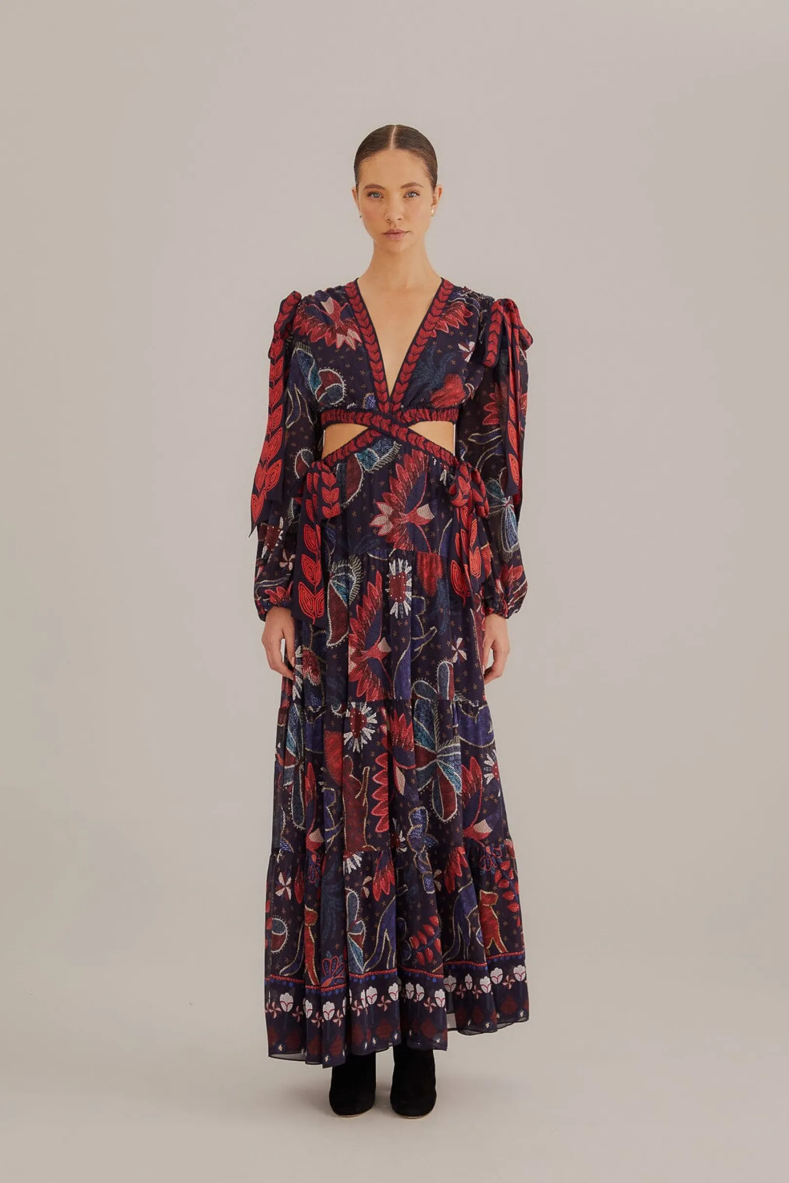 FARM Rio DARK BLUE TROPICAL SHINE CUT OUT MAXI DRESS Flash Sale