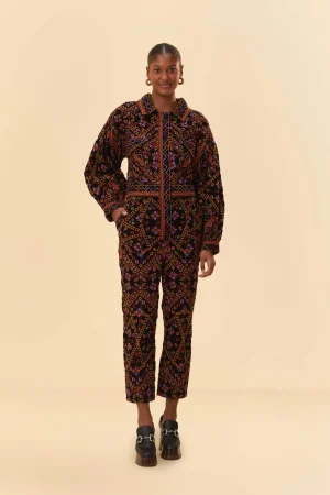 FARM Rio  EMBROIDERED LONG SLEEVE JUMPSUIT Cheap