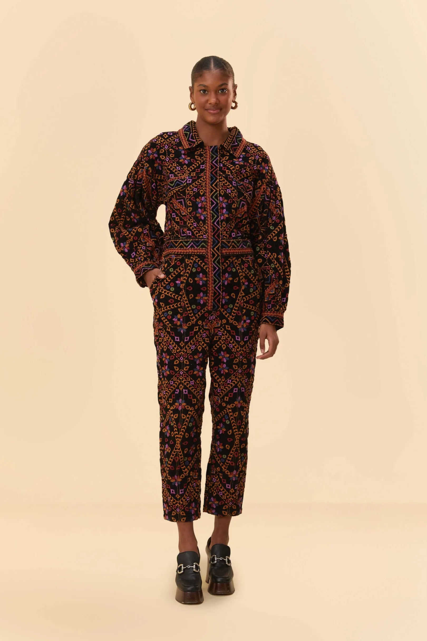 FARM Rio EMBROIDERED LONG SLEEVE JUMPSUIT Cheap