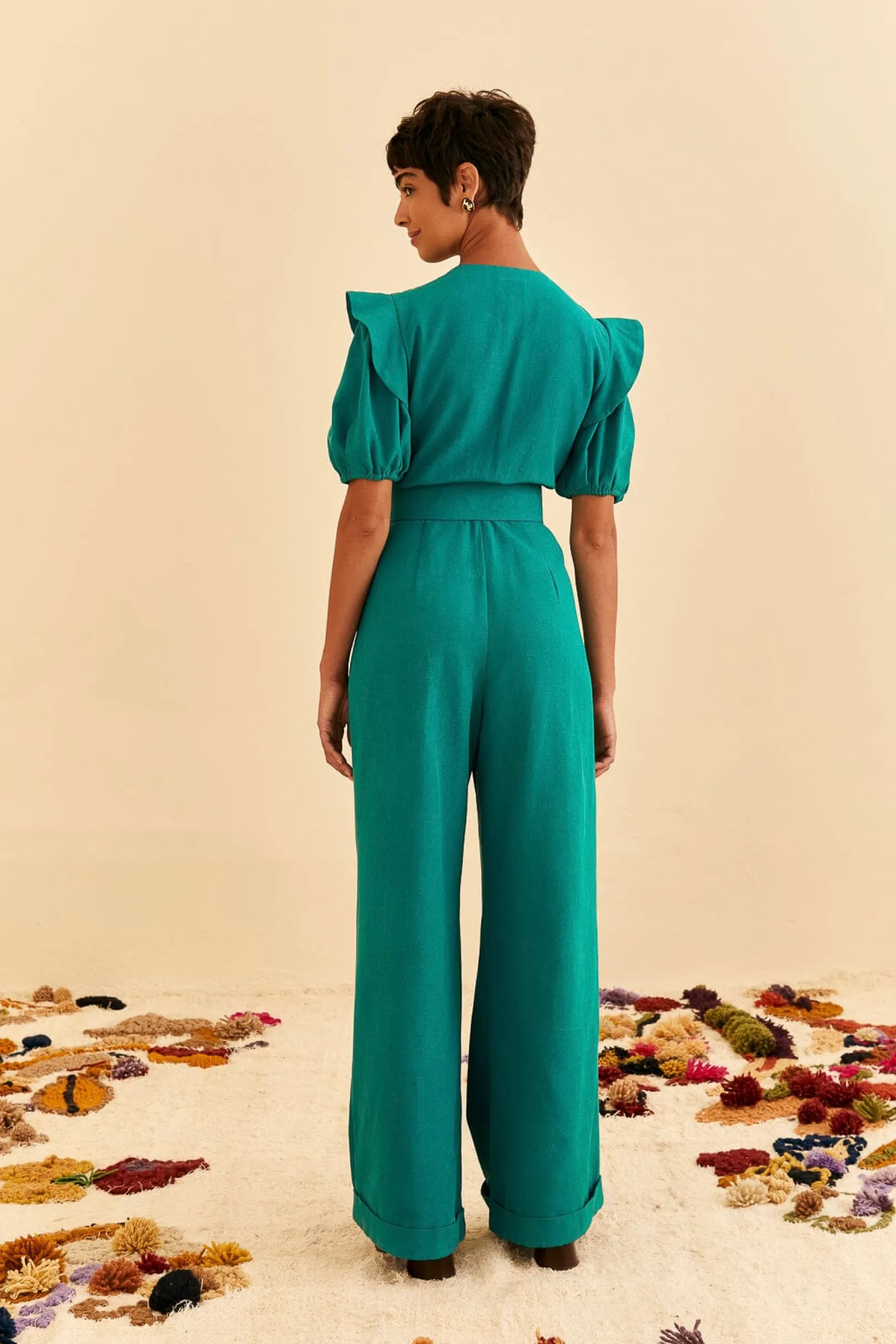 FARM Rio EMERALD PLEATED SHORT SLEEVE JUMPSUIT Cheap