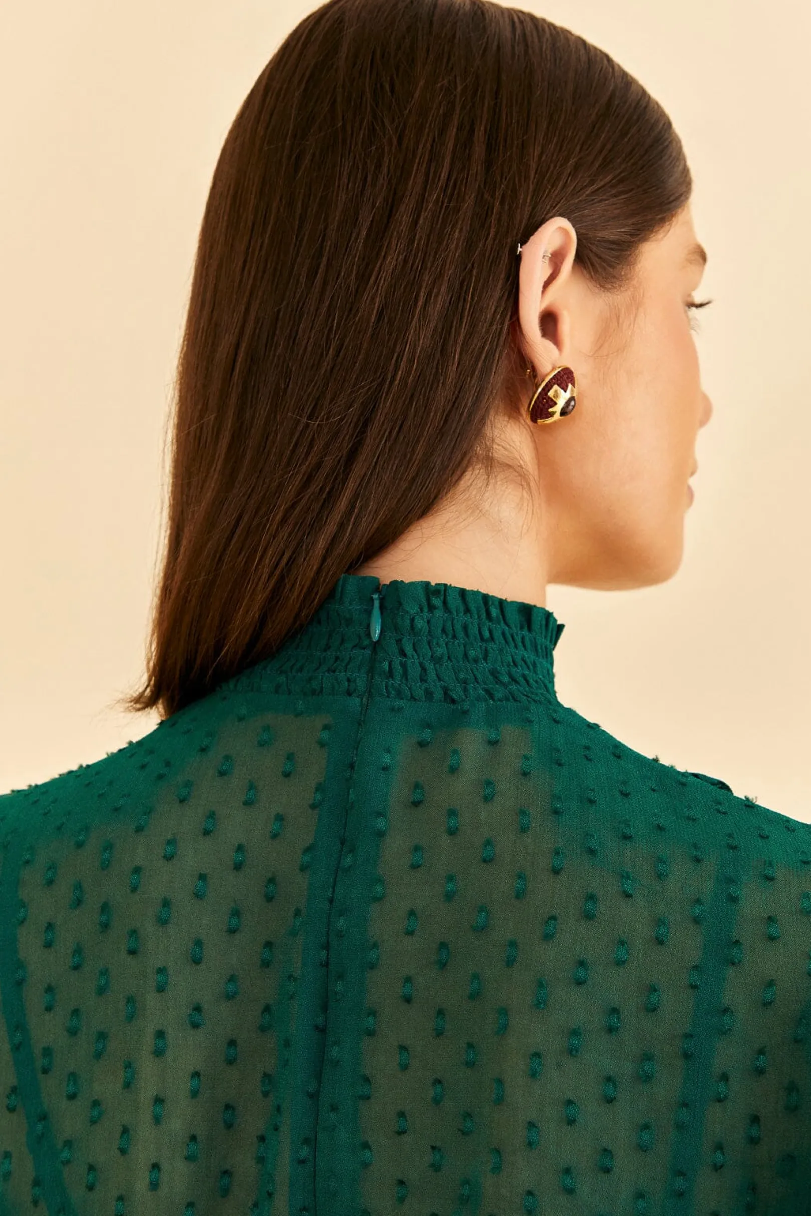 FARM Rio EMERALD RUFFLE LONG SLEEVE BLOUSE Best Sale