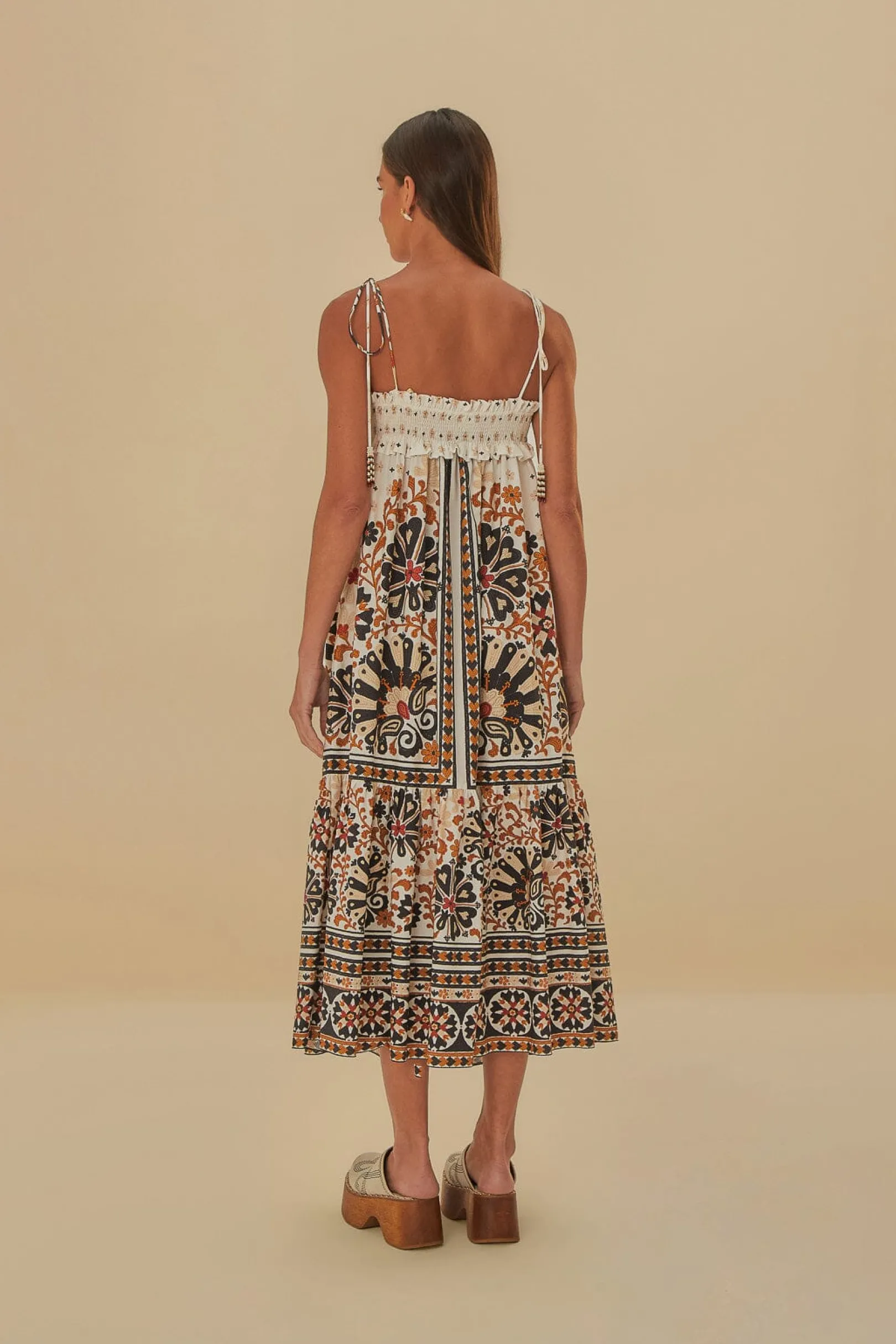 FARM Rio FLOWER FAN TAPESTRY OFF-WHITE MIDI DRESS Online