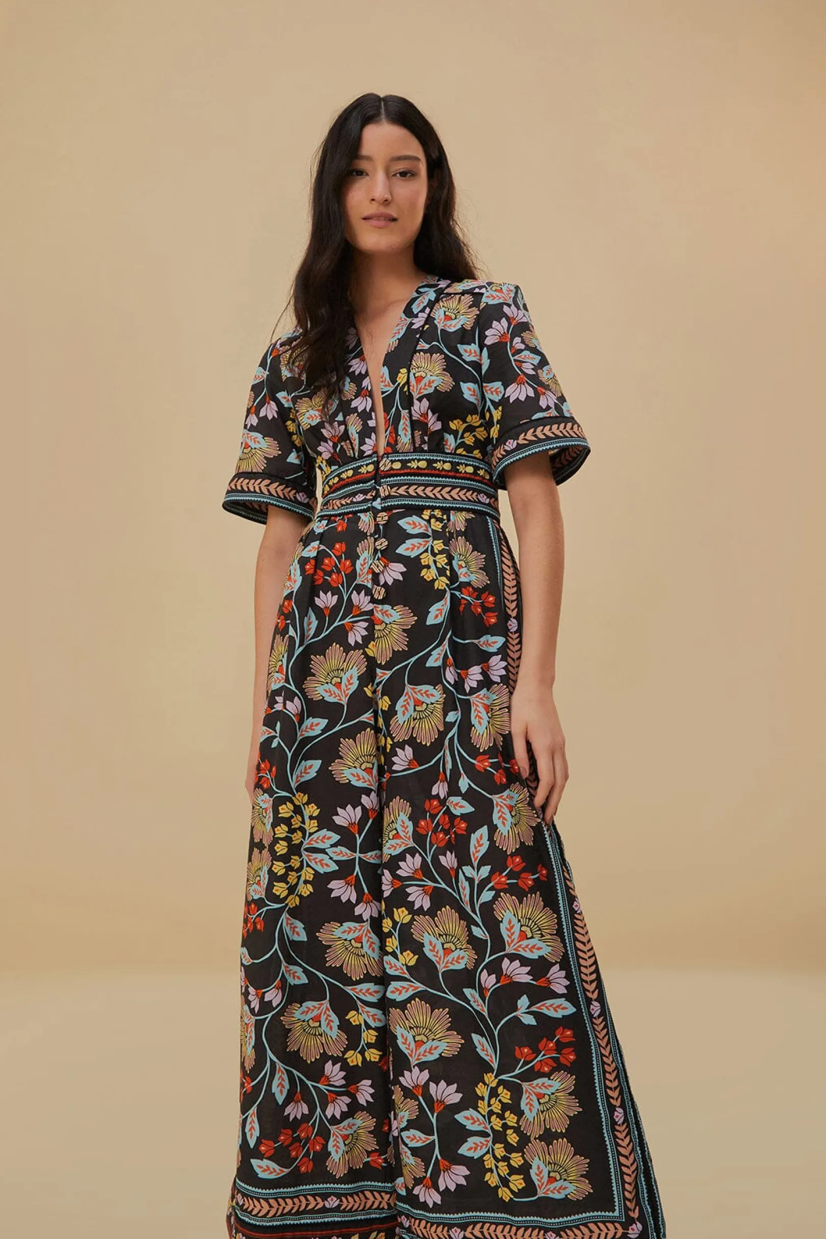 FARM Rio FLOWERY BLACK JUMPSUIT Best Sale