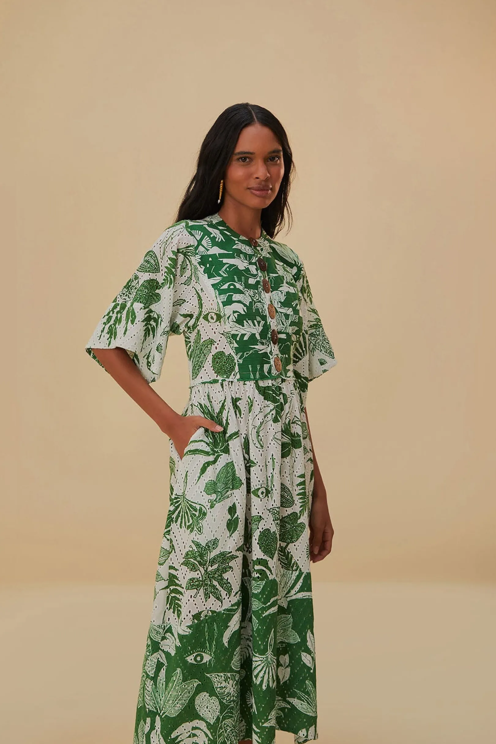 FARM Rio FOREST SOUL SHORT SLEEVE MIDI DRESS New