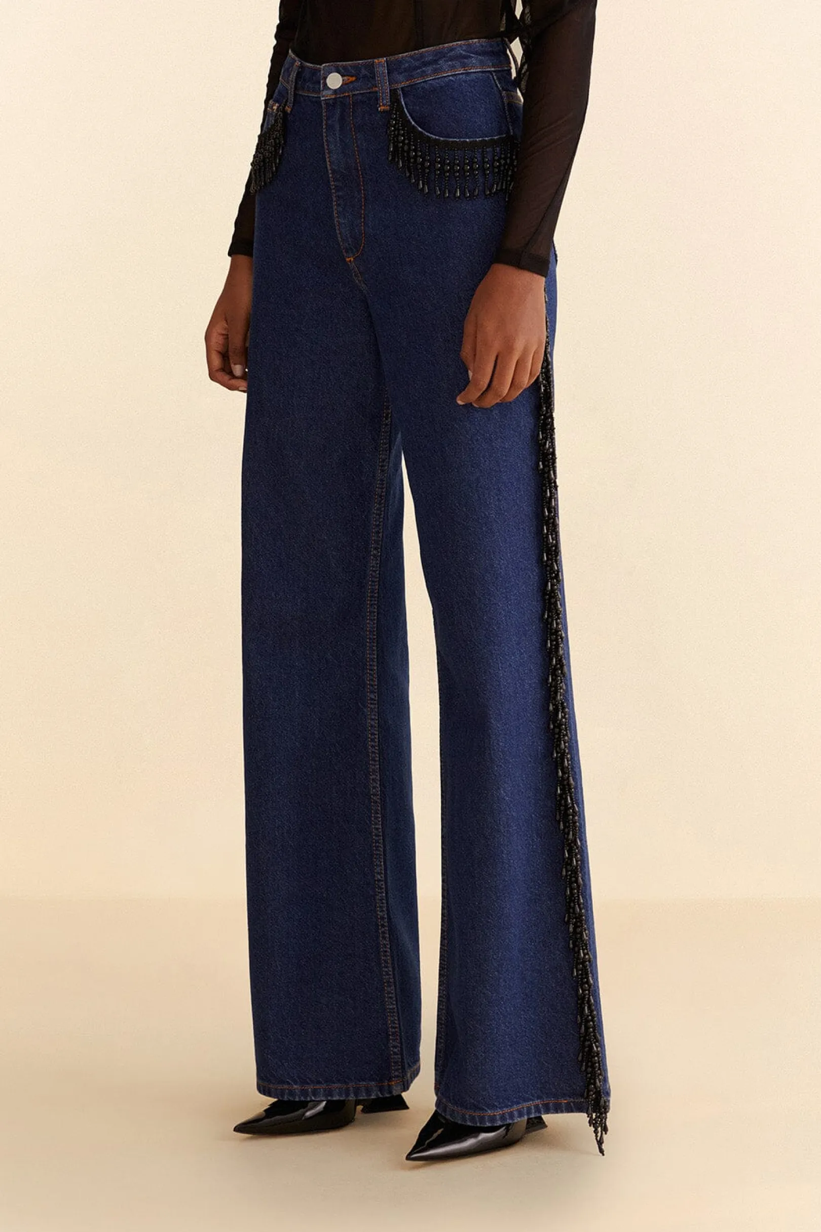 FARM Rio FRINGES BEADS WIDE PANTS New