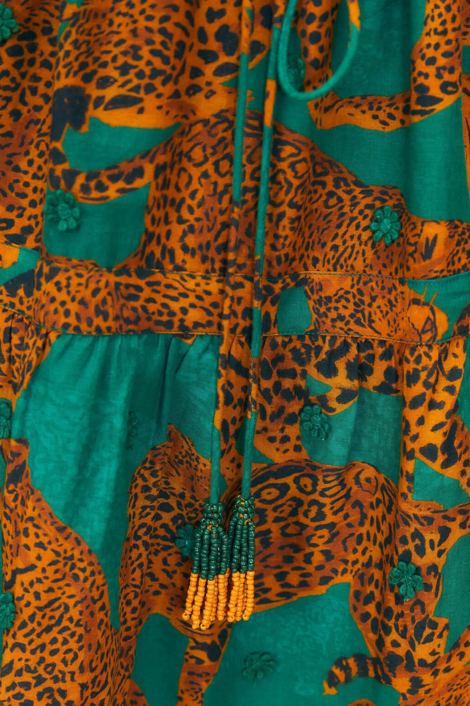 FARM Rio GREEN ARTSY LEOPARDS LONG SLEEVE MINI DRESS Store