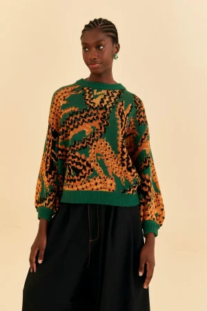 FARM Rio GREEN CROCO KNIT SWEATER Best Sale