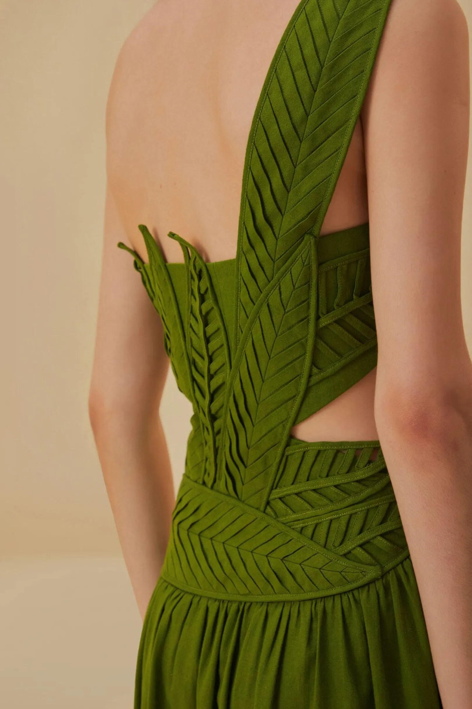 FARM Rio GREEN LEAVES CUT OUT MIDI DRESS Clearance