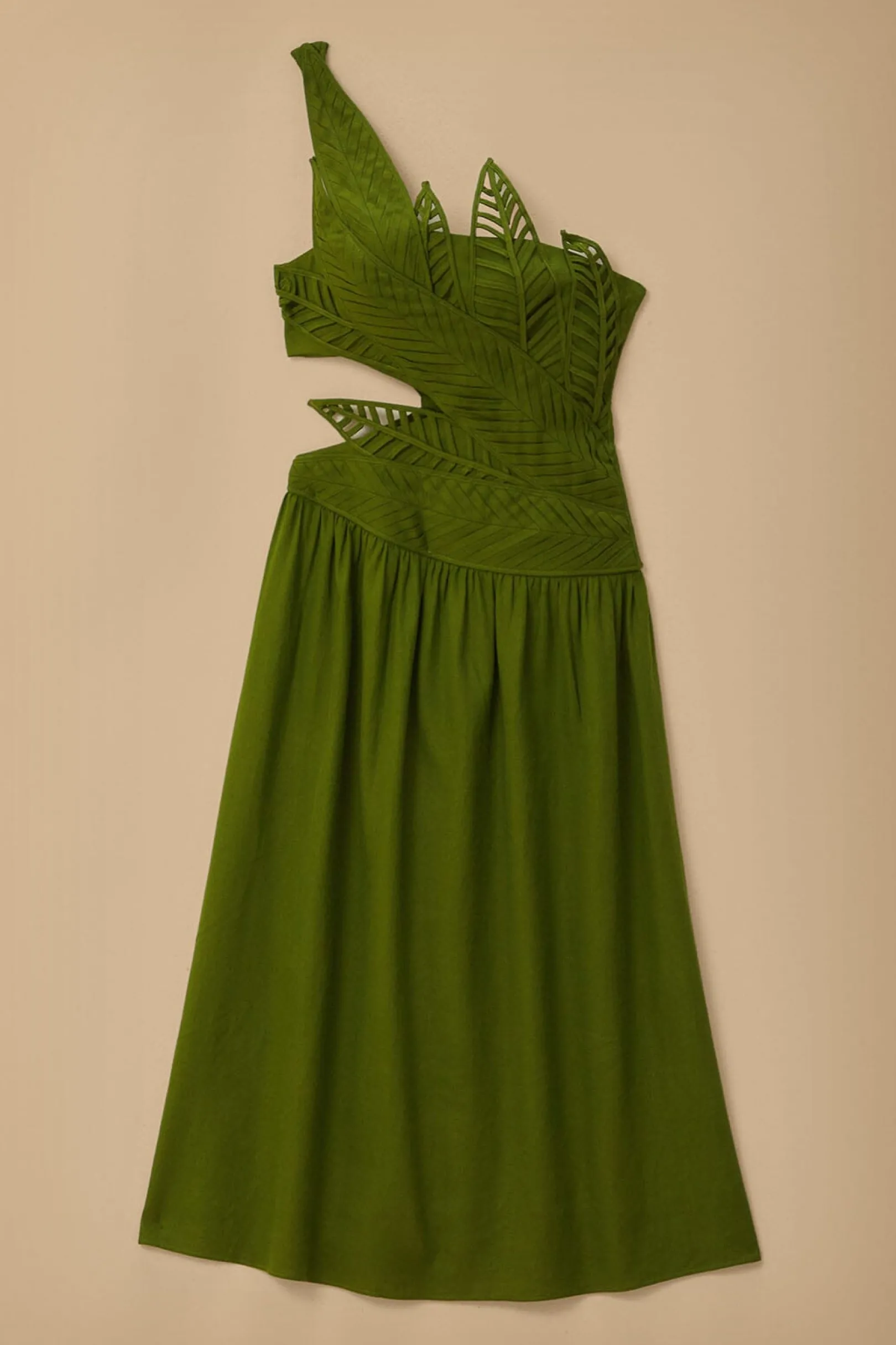 FARM Rio GREEN LEAVES CUT OUT MIDI DRESS Clearance