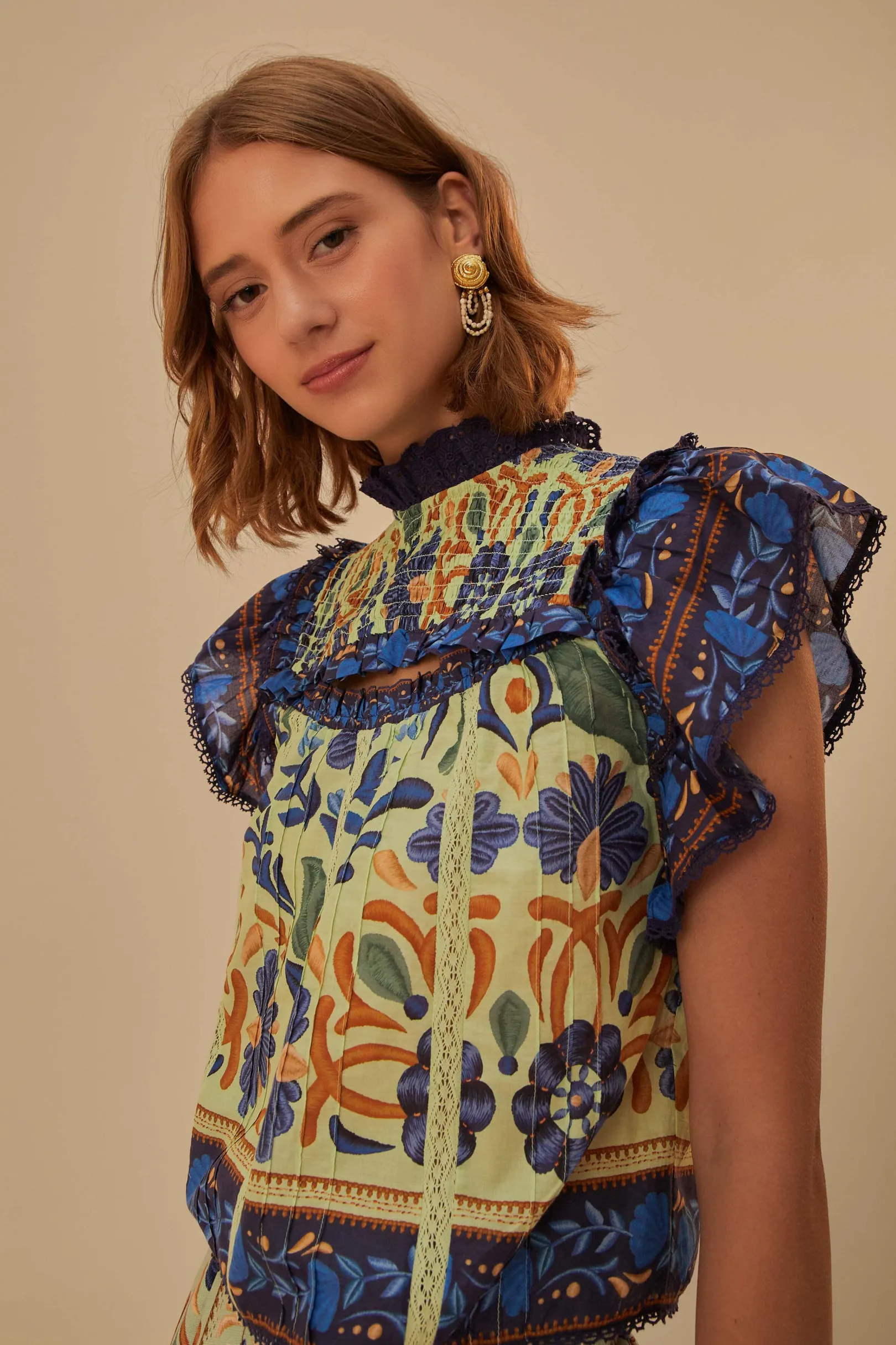 FARM Rio GREEN OCEAN TAPESTRY LACE BLOUSE Shop