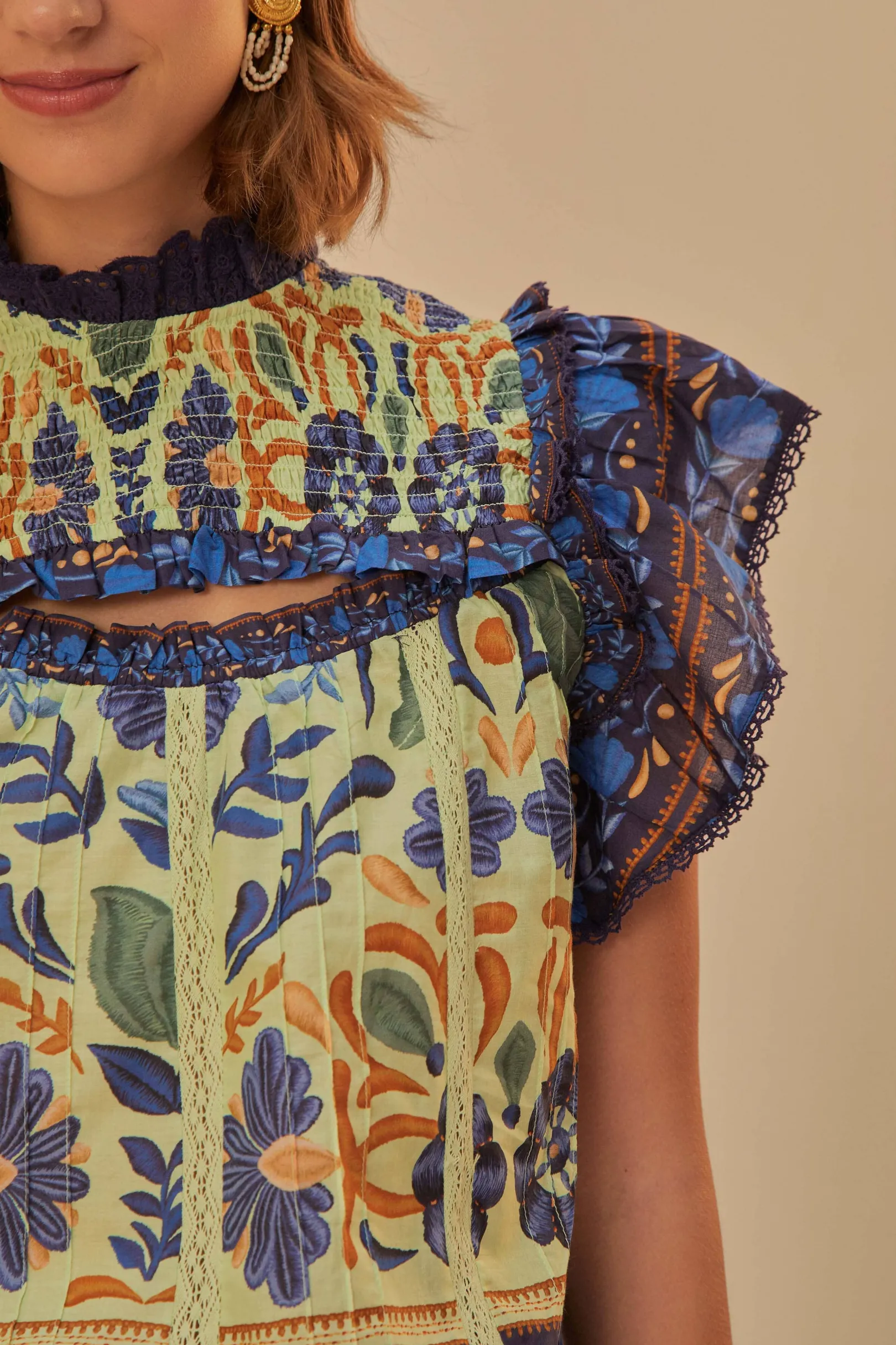 FARM Rio GREEN OCEAN TAPESTRY LACE BLOUSE Shop