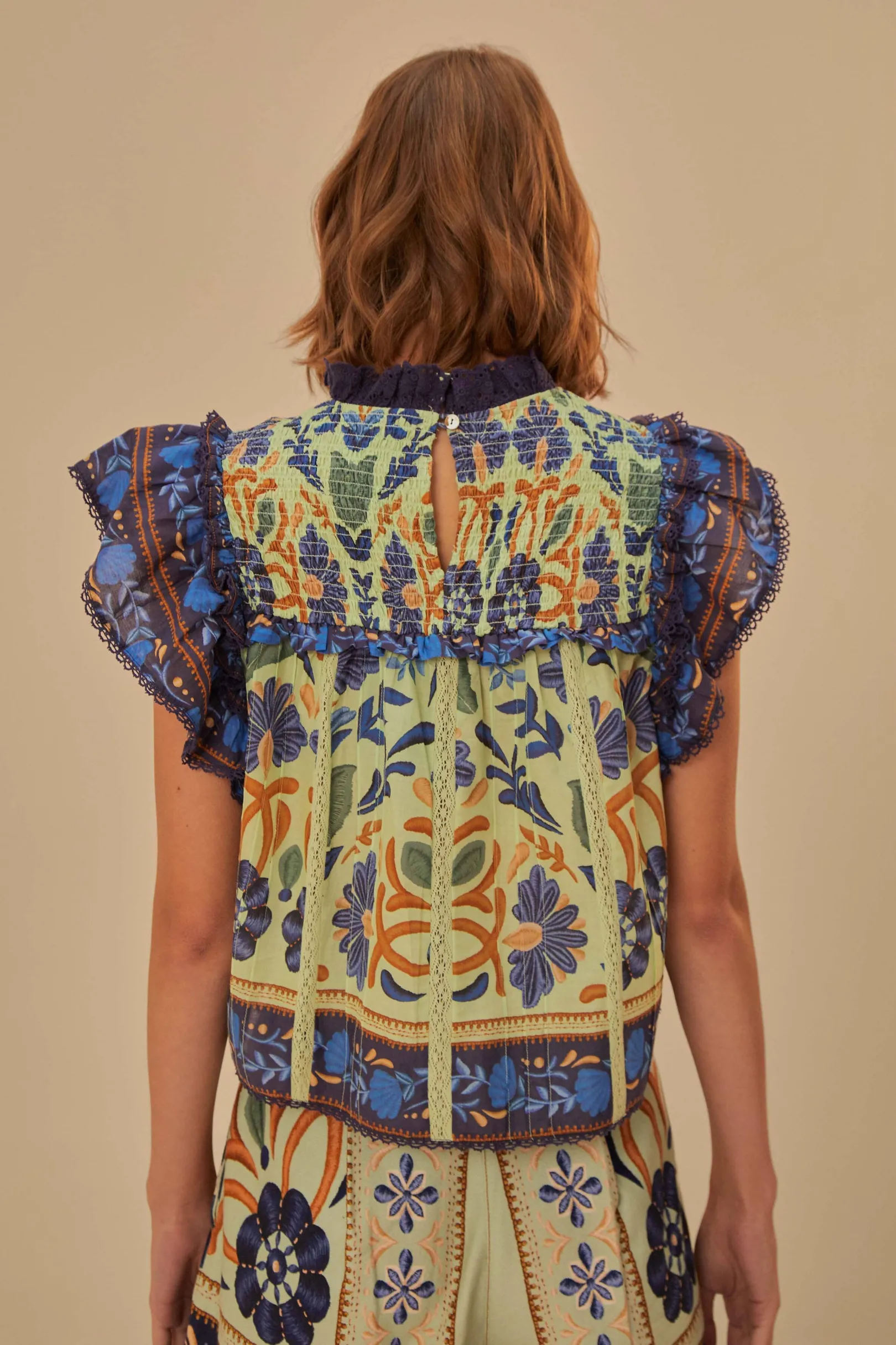 FARM Rio GREEN OCEAN TAPESTRY LACE BLOUSE Shop