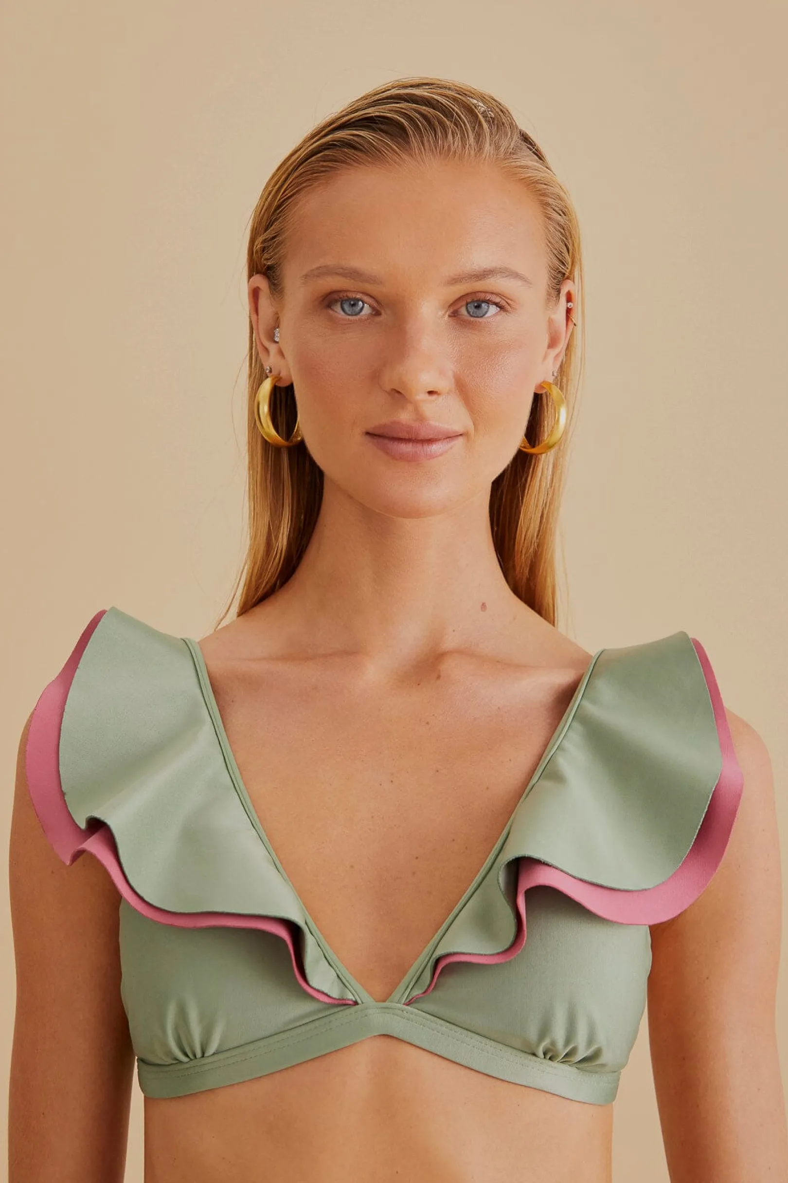 FARM Rio GREEN RUFFLE BIKINI TOP Cheap