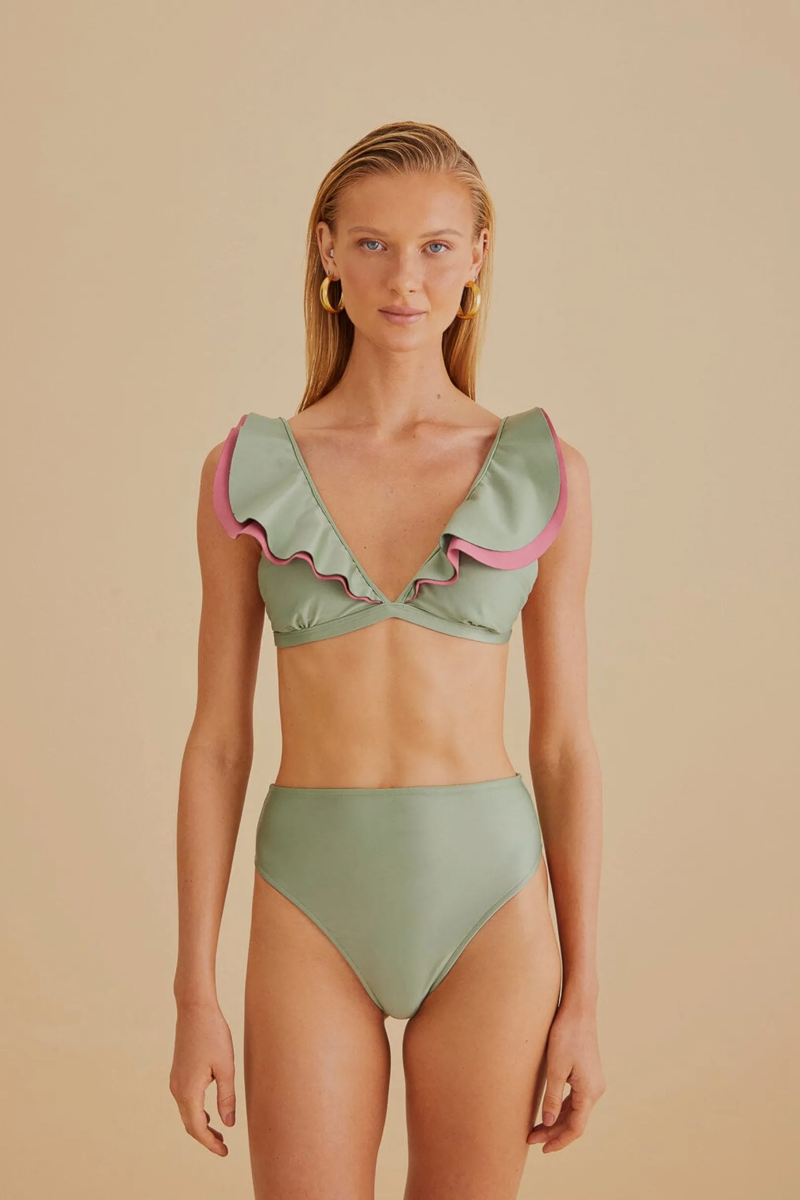 FARM Rio GREEN RUFFLE BIKINI TOP Cheap