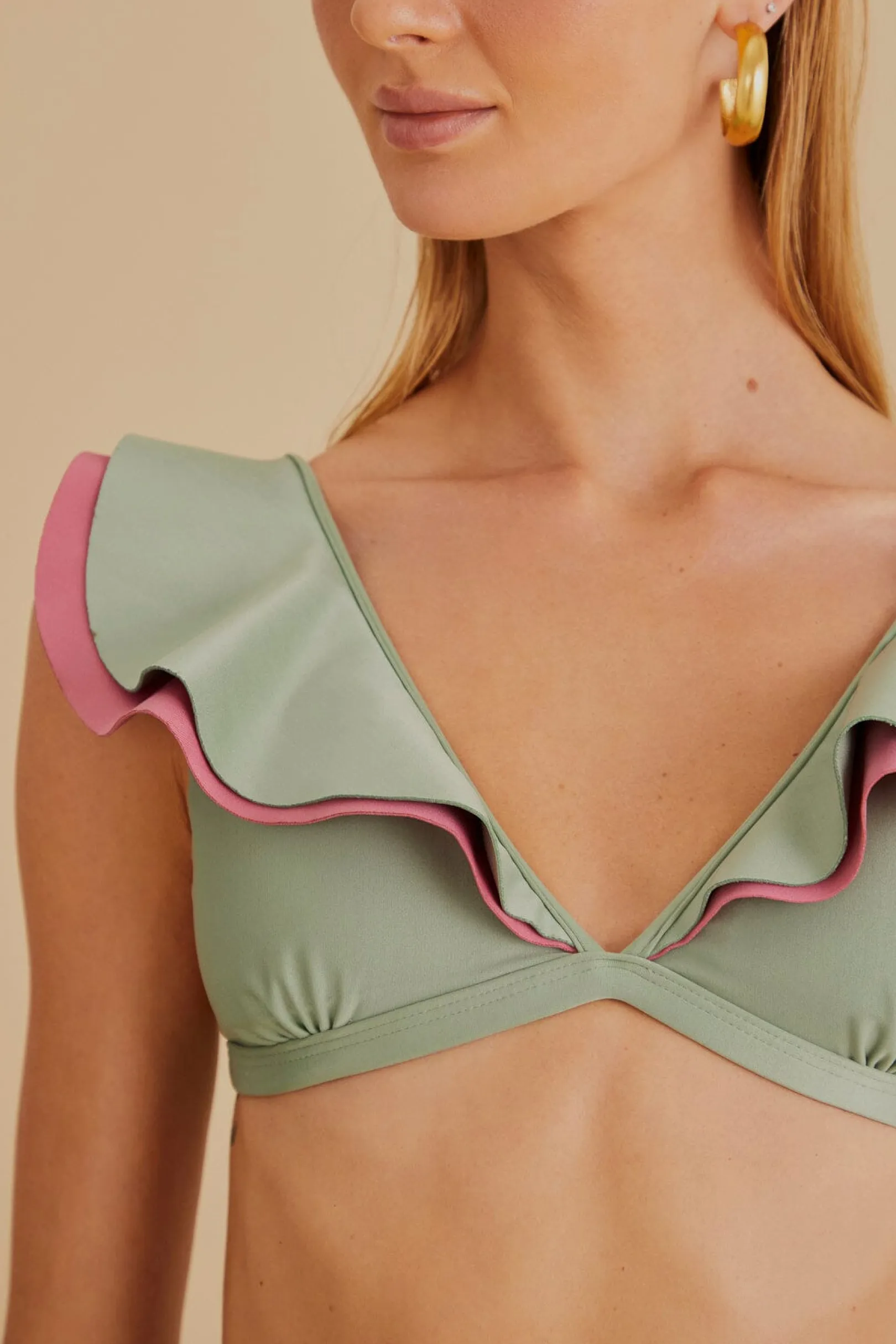 FARM Rio GREEN RUFFLE BIKINI TOP Cheap