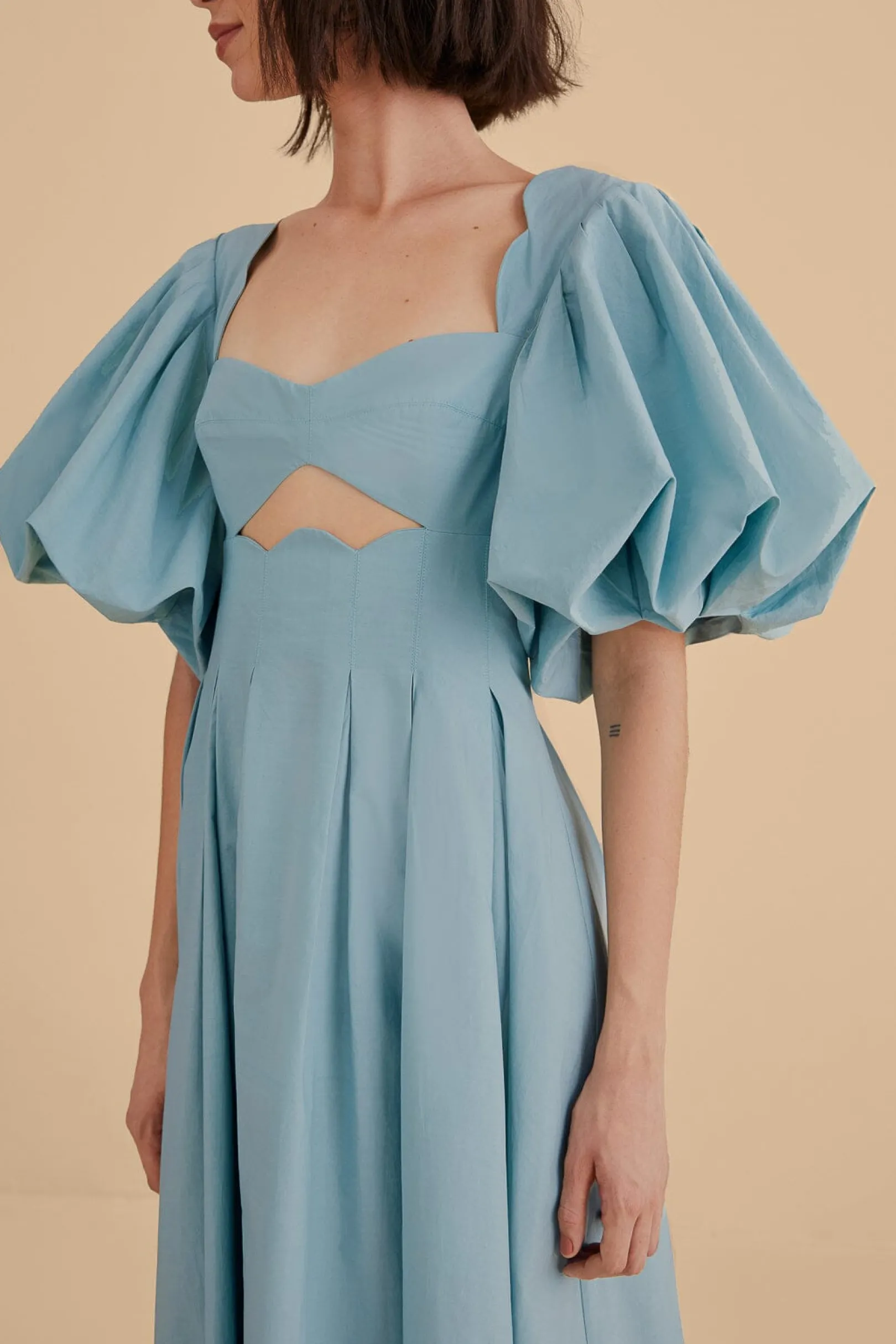 FARM Rio GREY BLUE CUT OUT MIDI DRESS Sale