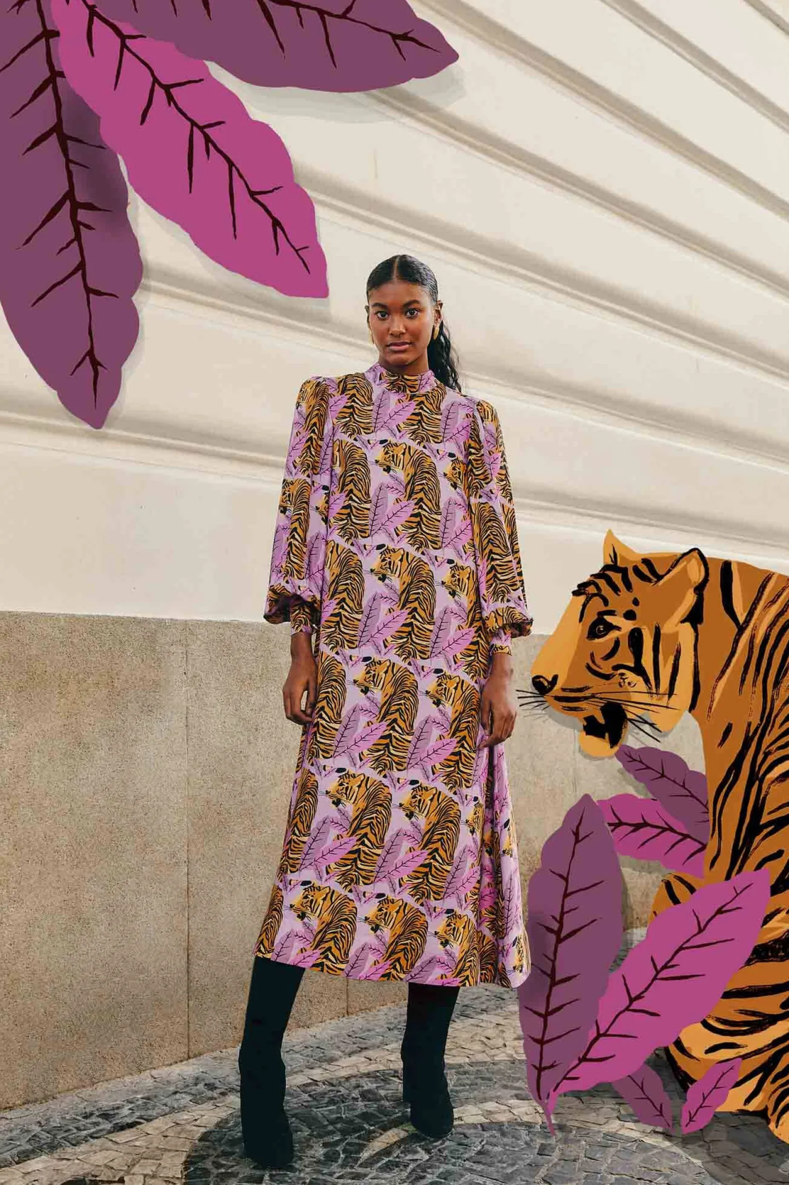 FARM Rio LAVENDER TIGER LEAVES MIDI DRESS Best
