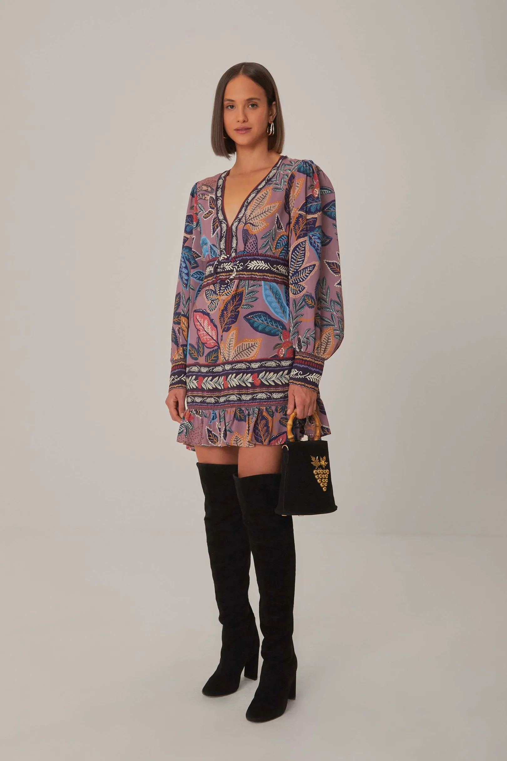 FARM Rio LAVENDER WILD NIGHT LONG SLEEVE MINI DRESS Online