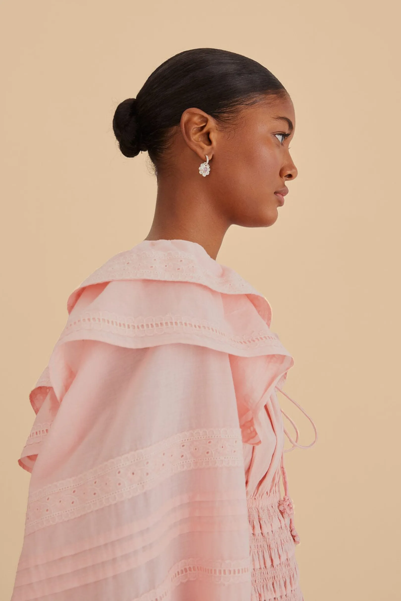FARM Rio LIGHT PINK LONG SLEEVE SMOCKED MIDI DRESS Shop