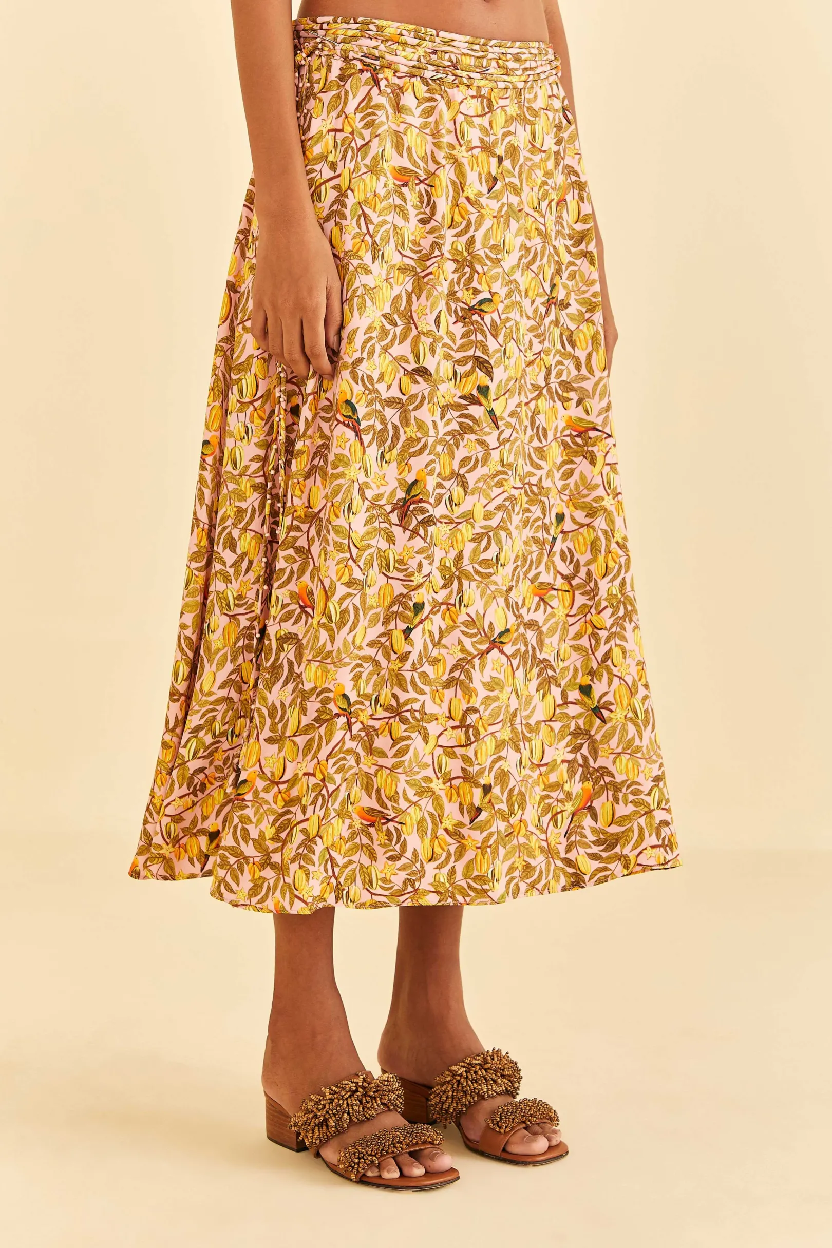 FARM Rio LIGHT PINK STAR FRUIT MIDI SKIRT Flash Sale