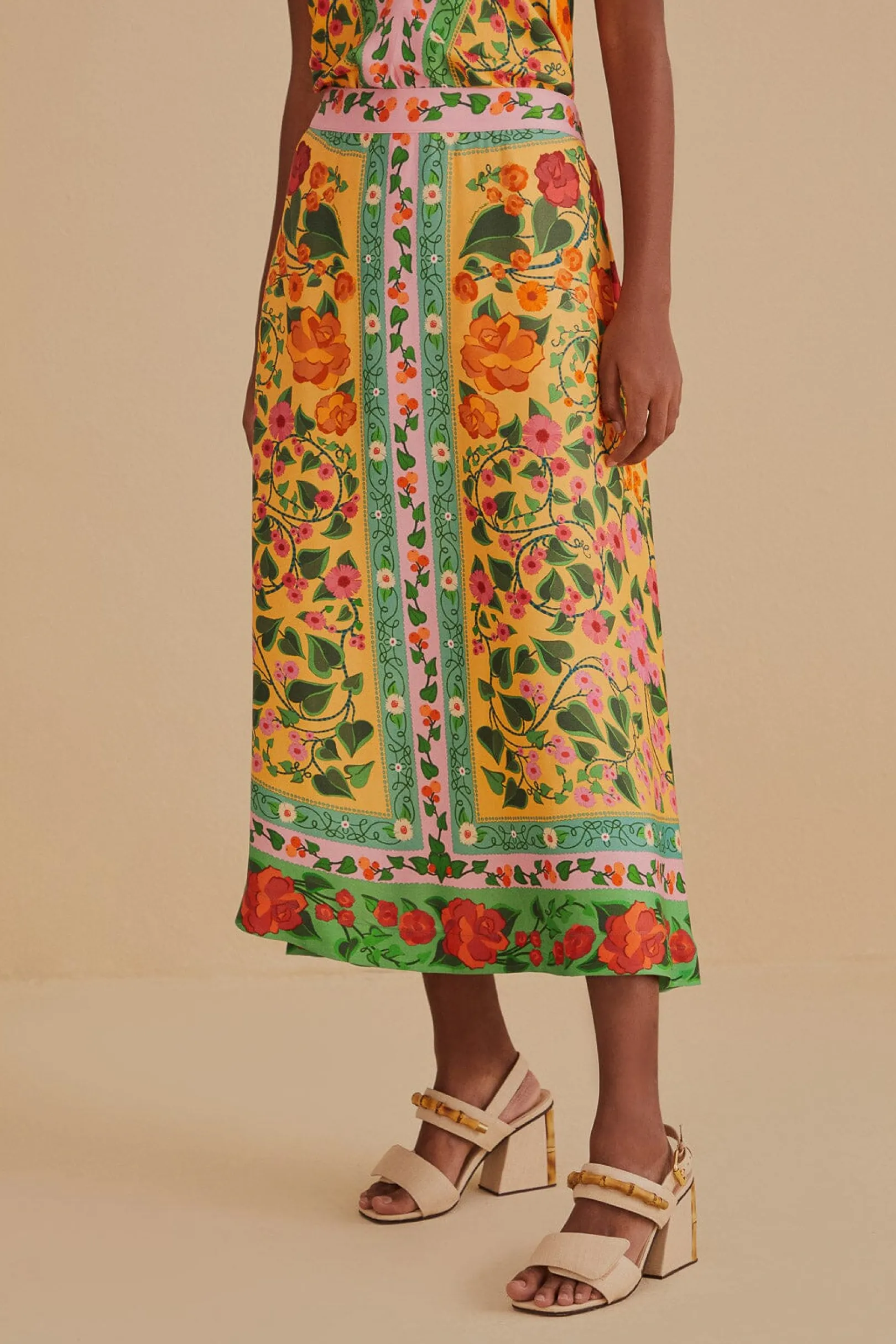 FARM Rio LIGHT YELLOW HEART IVY MIDI SKIRT Shop