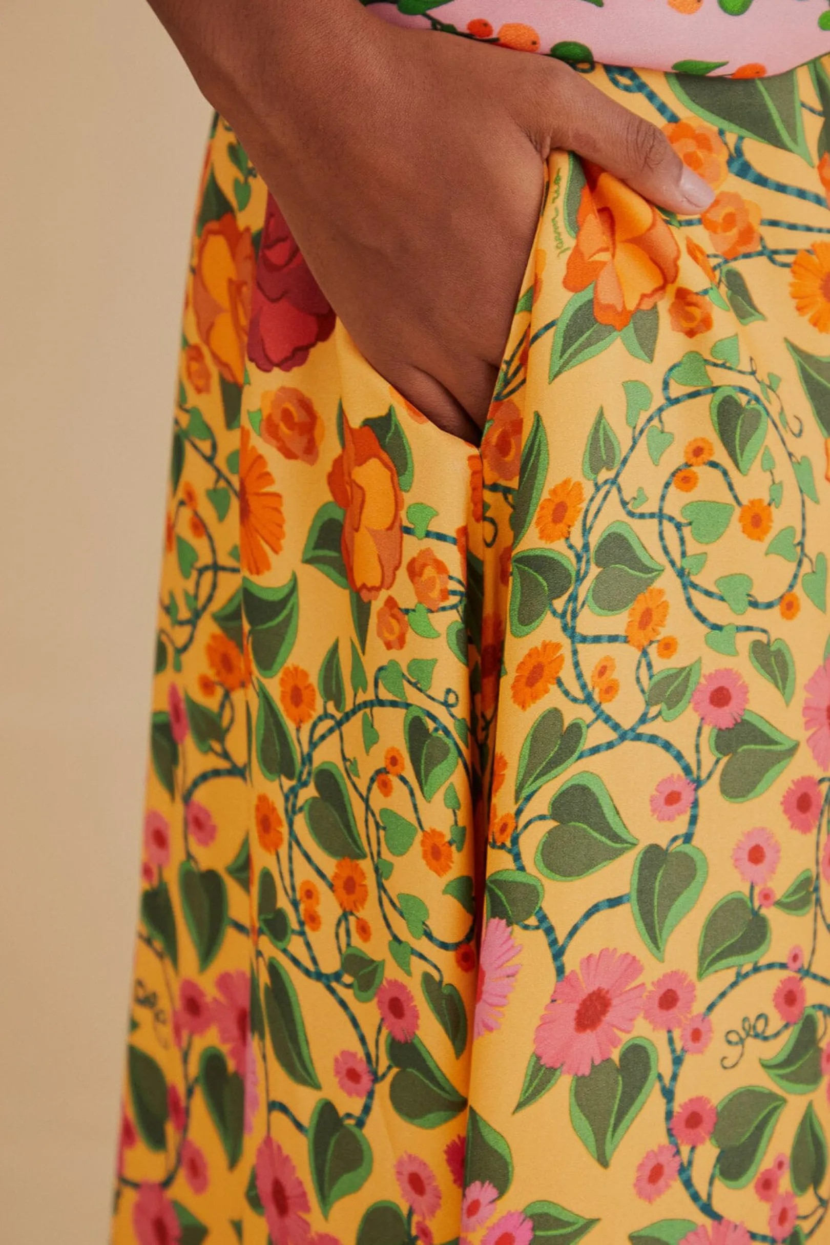 FARM Rio LIGHT YELLOW HEART IVY MIDI SKIRT Shop
