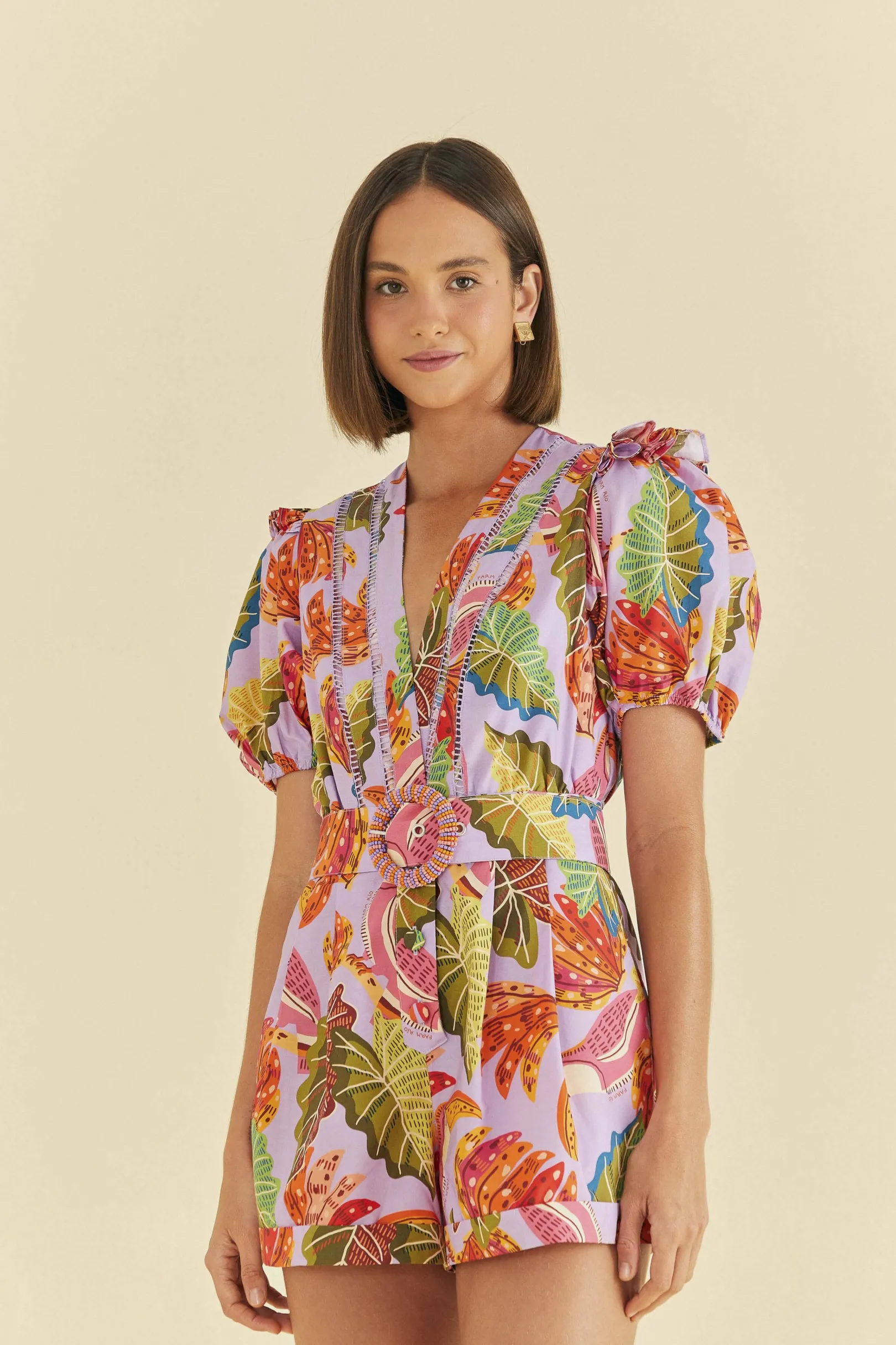 FARM Rio LILAC BEAKS & BANANAS V NECK ROMPER Fashion