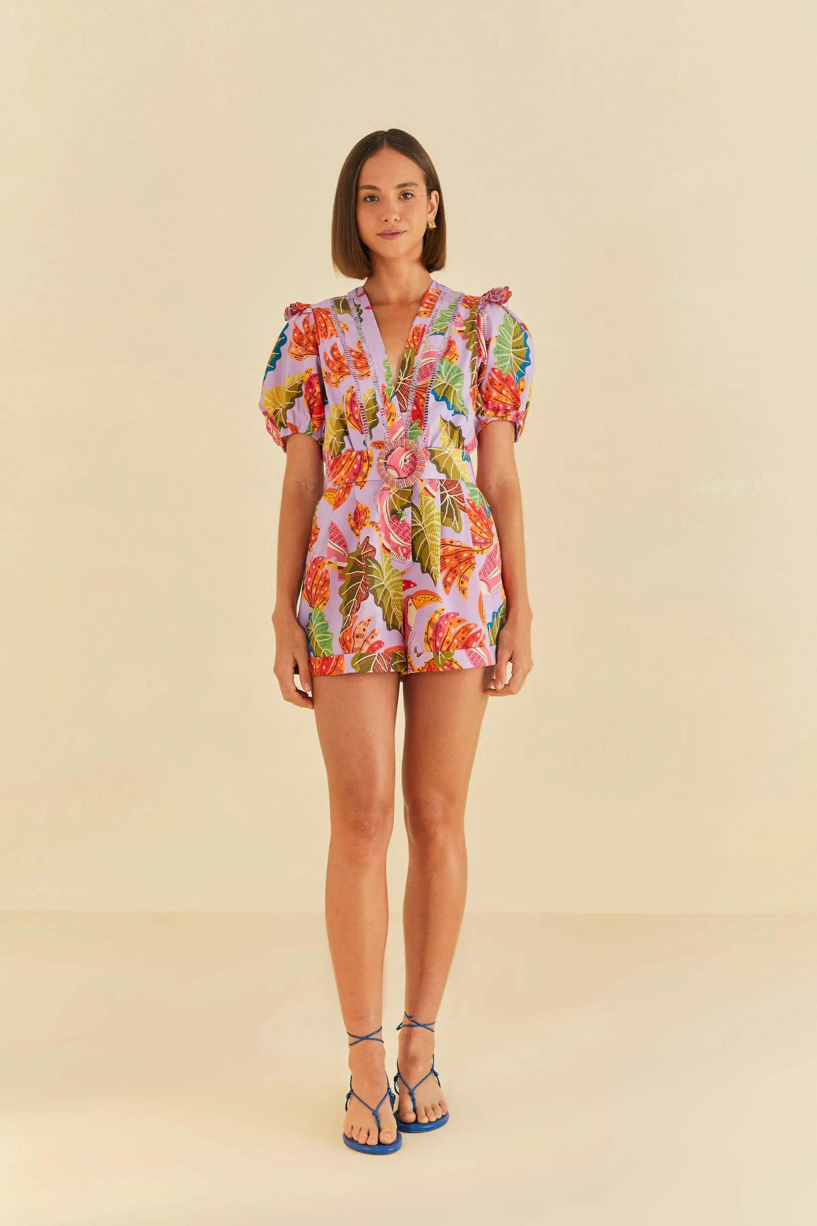 FARM Rio LILAC BEAKS & BANANAS V NECK ROMPER Fashion