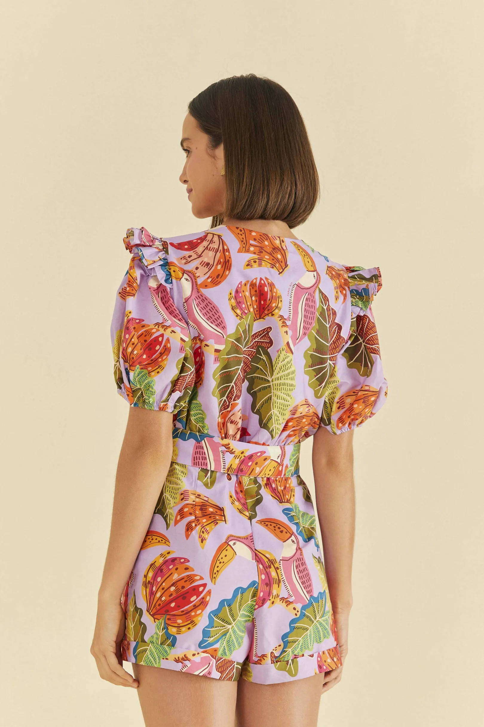 FARM Rio LILAC BEAKS & BANANAS V NECK ROMPER Fashion