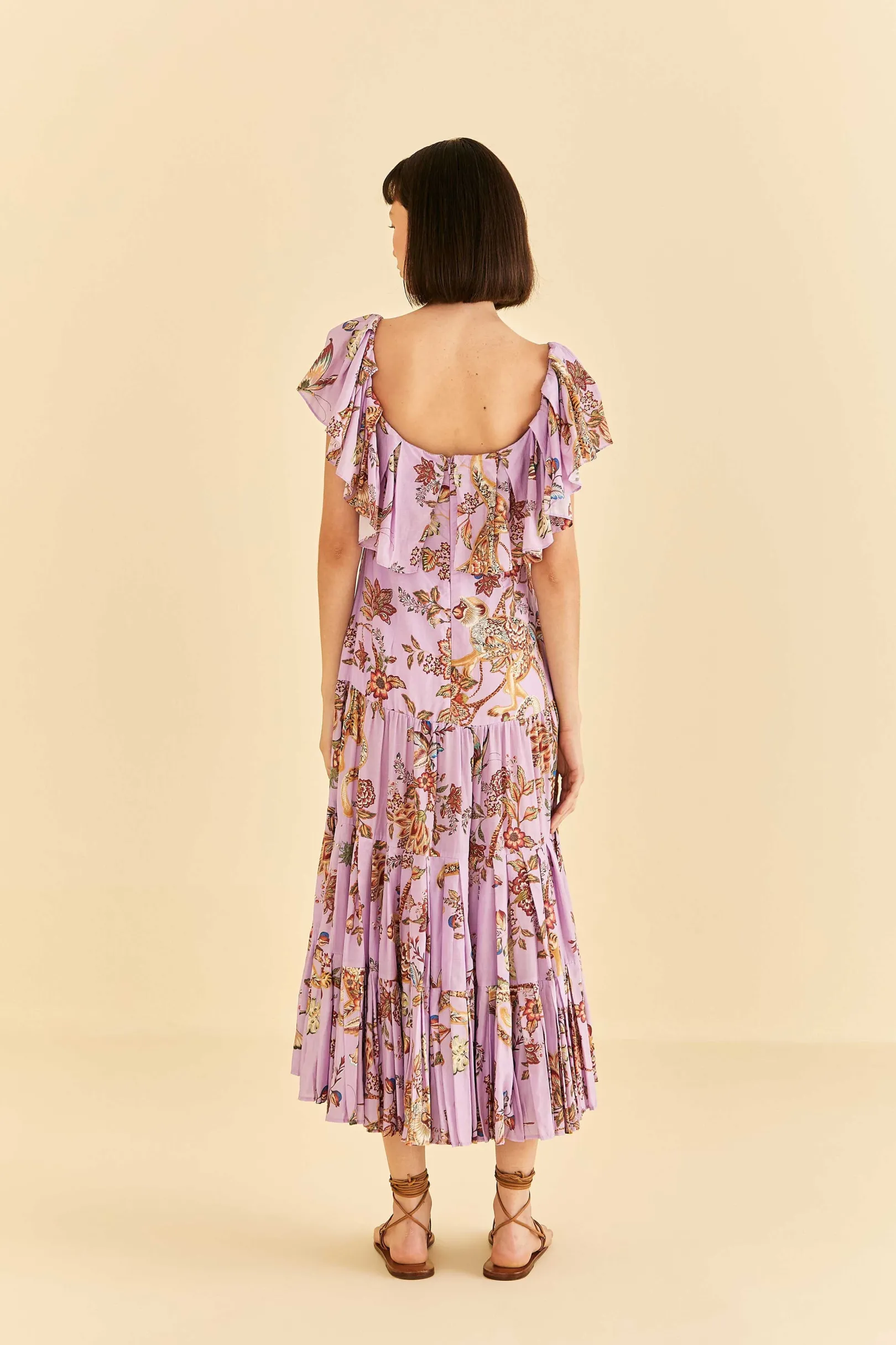 FARM Rio LILAC FLORAL MONKEY SHORT SLEEVE MAXI DRESS Best Sale