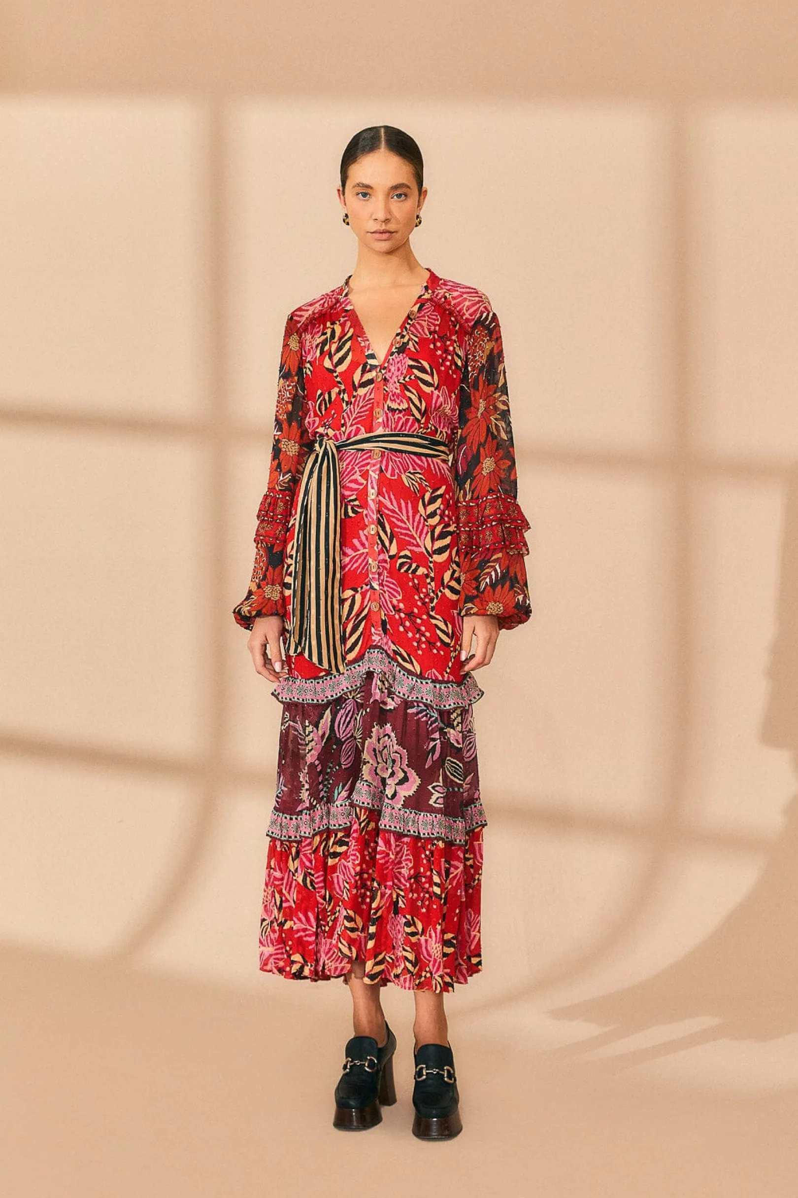 FARM Rio MIXED FLORAL PRINTS LONG SLEEVE MAXI DRESS Sale