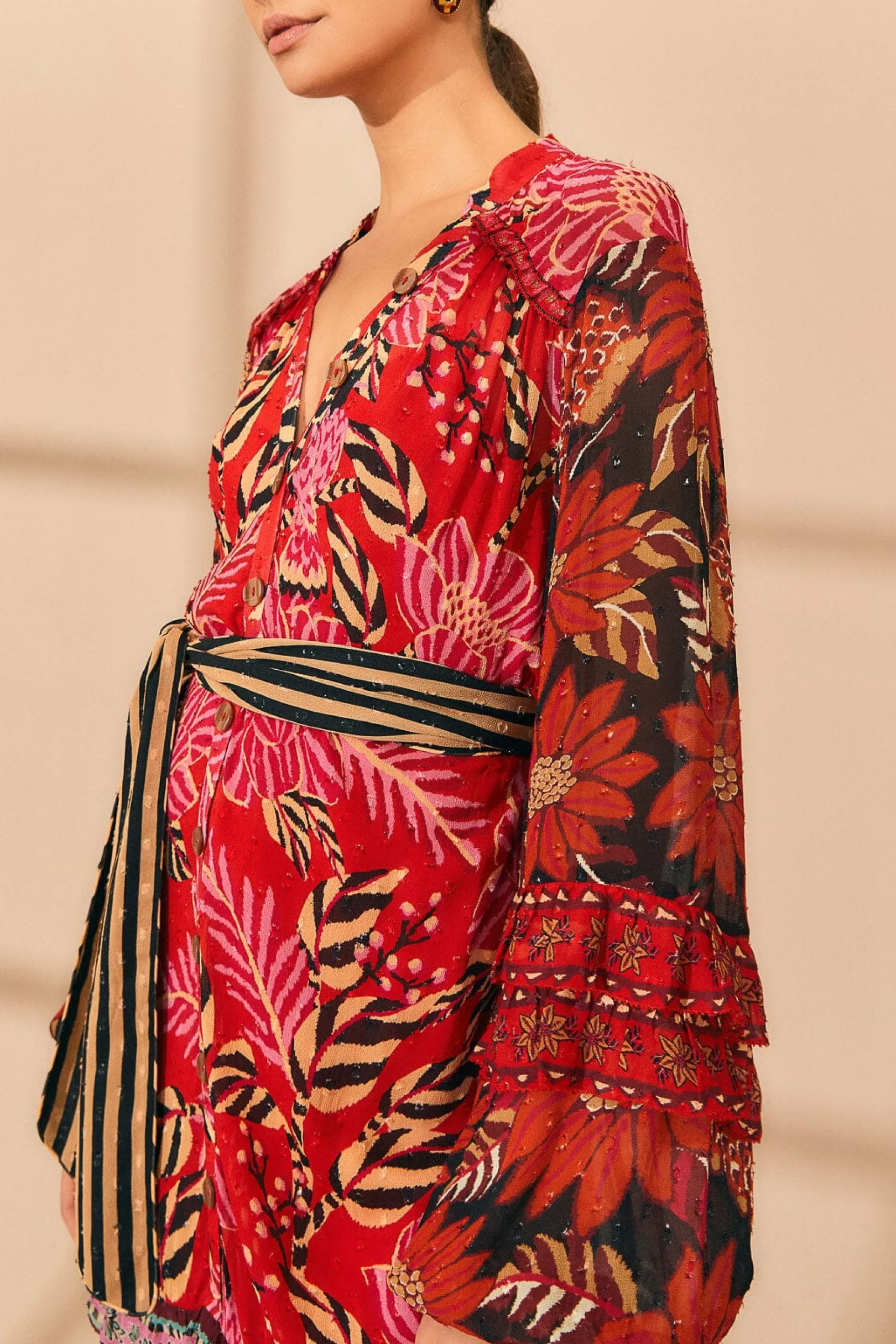 FARM Rio MIXED FLORAL PRINTS LONG SLEEVE MAXI DRESS Sale
