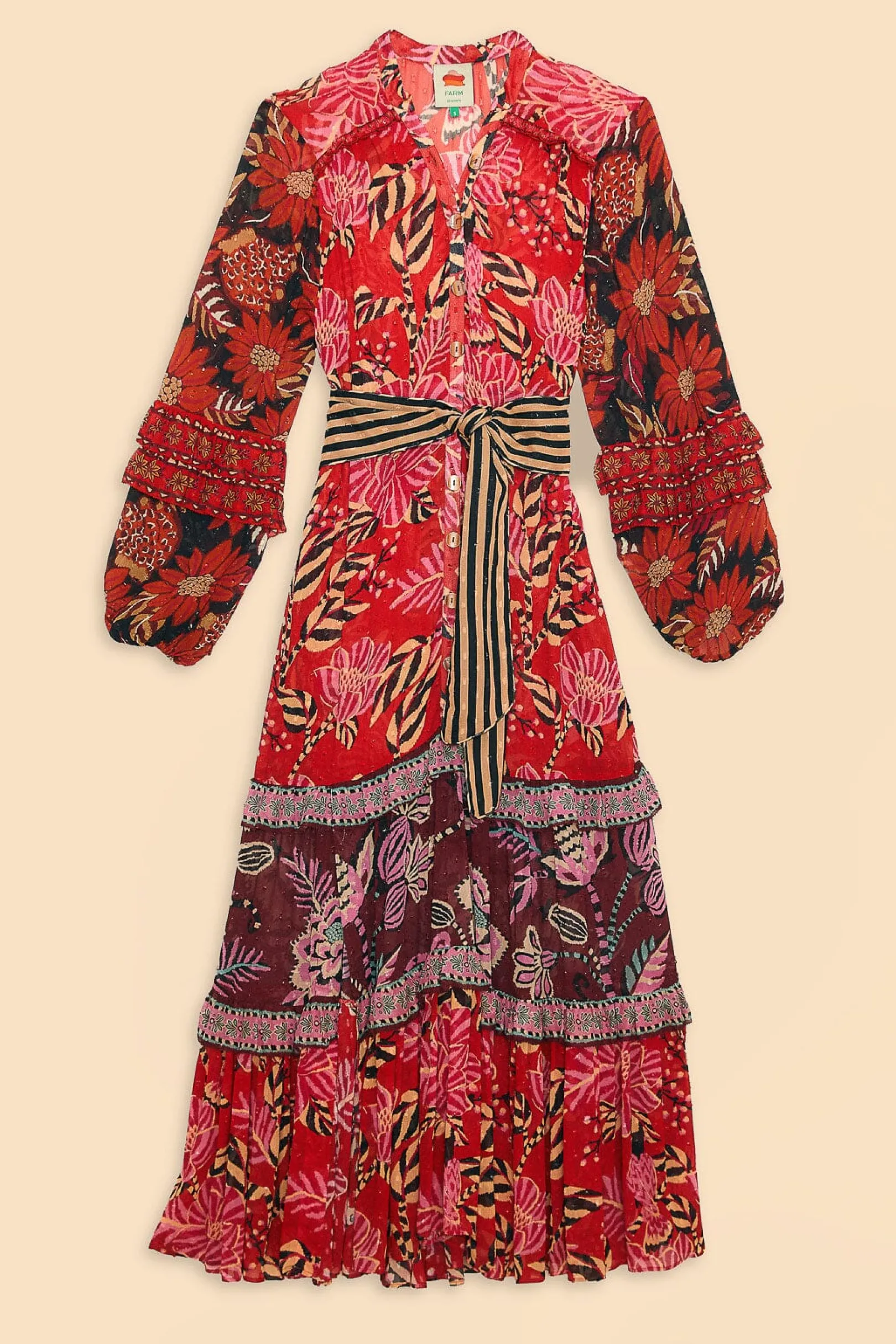 FARM Rio MIXED FLORAL PRINTS LONG SLEEVE MAXI DRESS Sale
