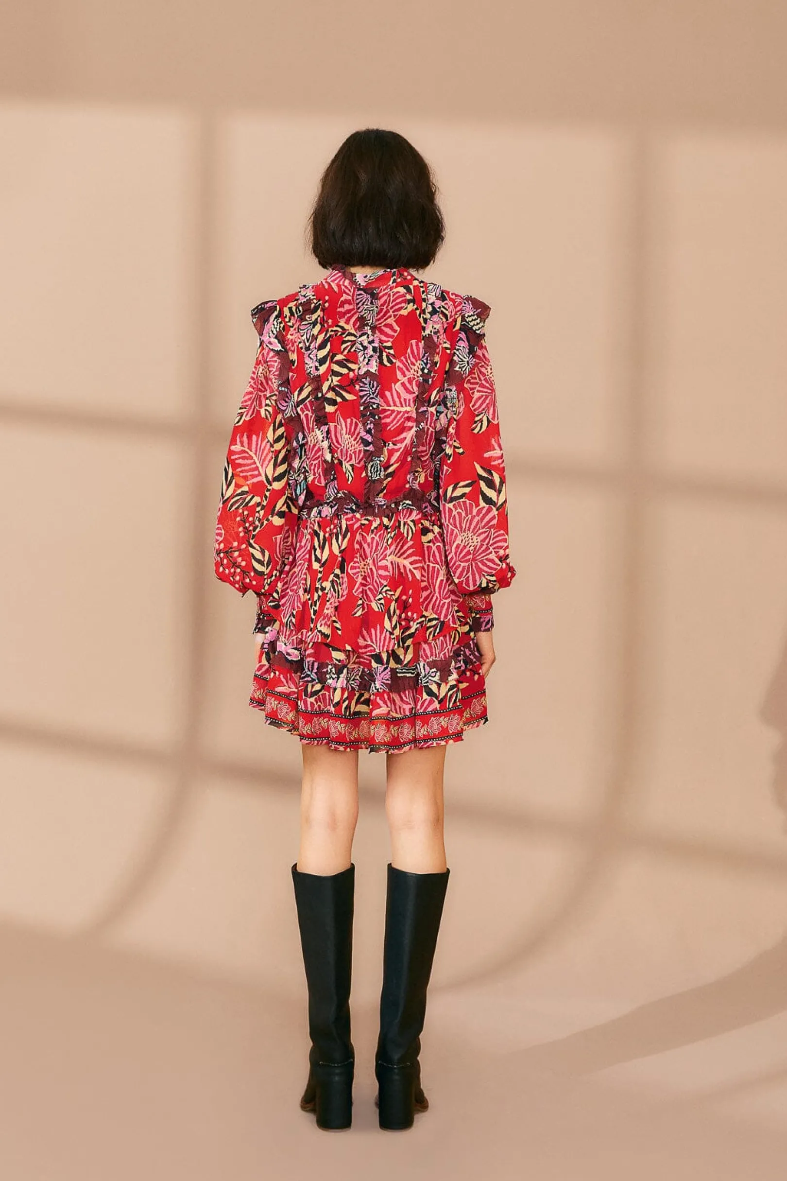FARM Rio MIXED FLORAL RUFFLE MINI DRESS Clearance