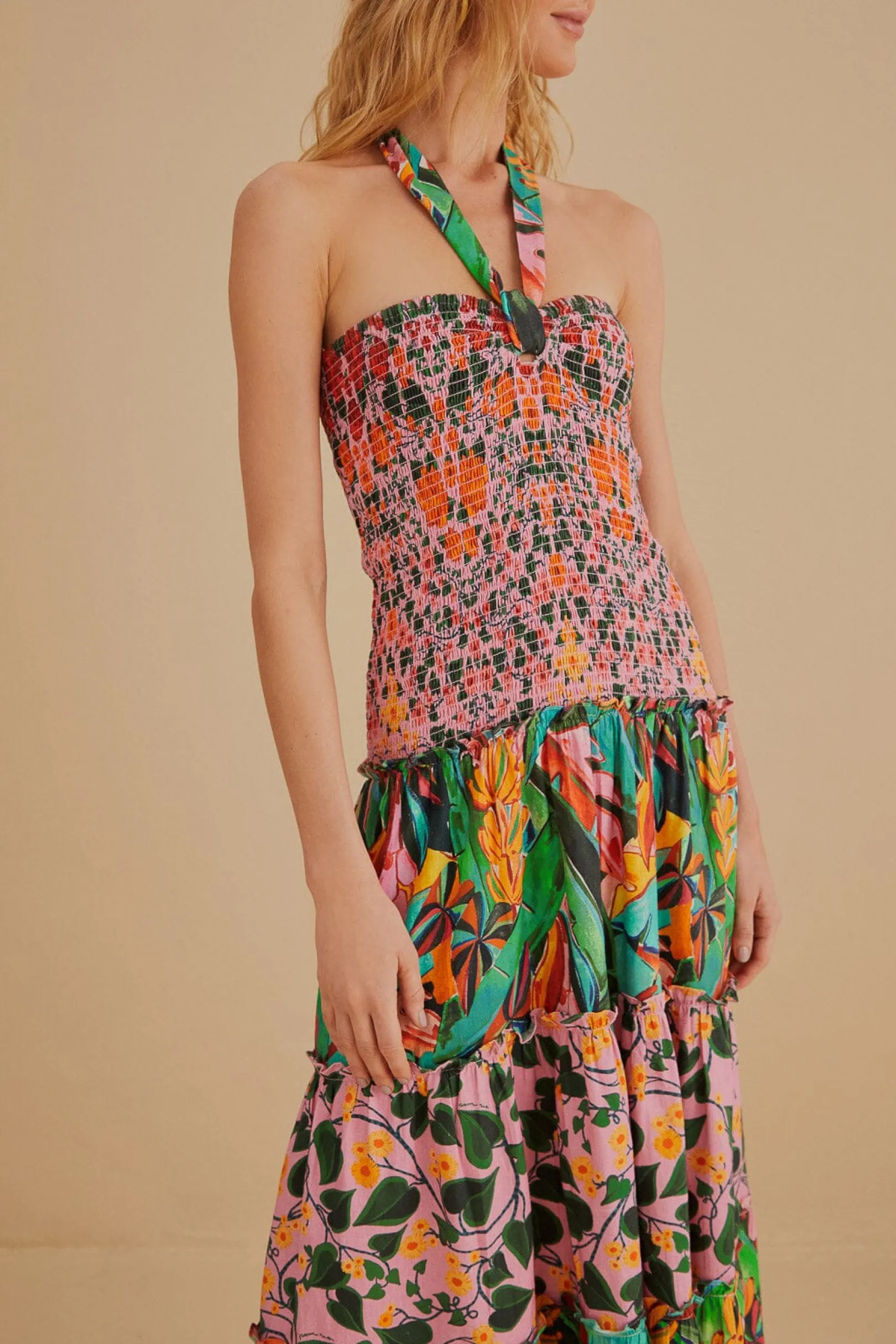 FARM Rio MIXED HEART IVY SCARF SLEEVELESS MIDI DRESS Store