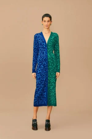 FARM Rio MIXED LEOPARDS KNIT MIDI CARDIGAN DRESS Sale