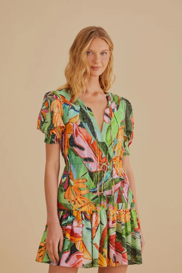 FARM Rio  MULTICOLOR BANANA FOLIAGE SHORT SLEEVE MINI DRESS Store