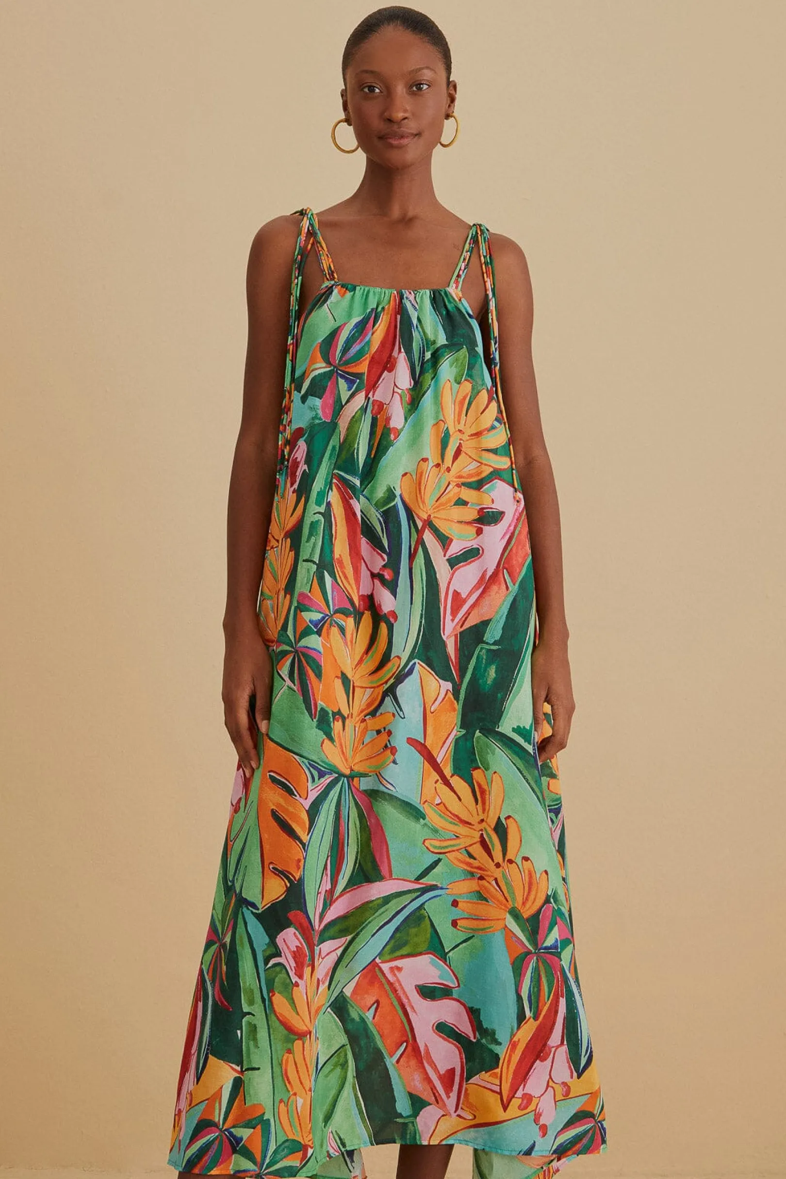 FARM Rio MULTICOLOR BANANA FOLIAGE SLEEVELESS MIDI DRESS Outlet