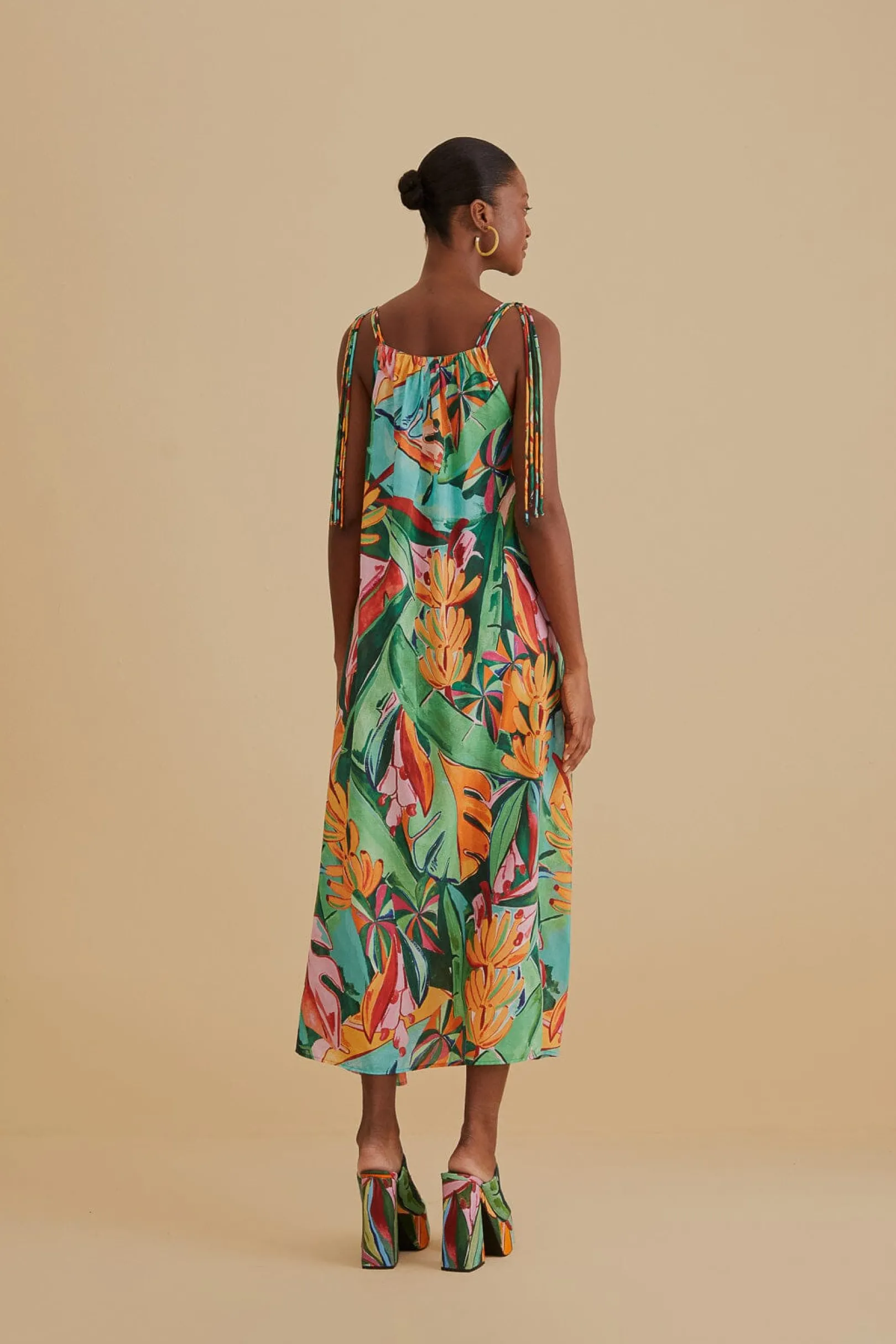 FARM Rio MULTICOLOR BANANA FOLIAGE SLEEVELESS MIDI DRESS Outlet