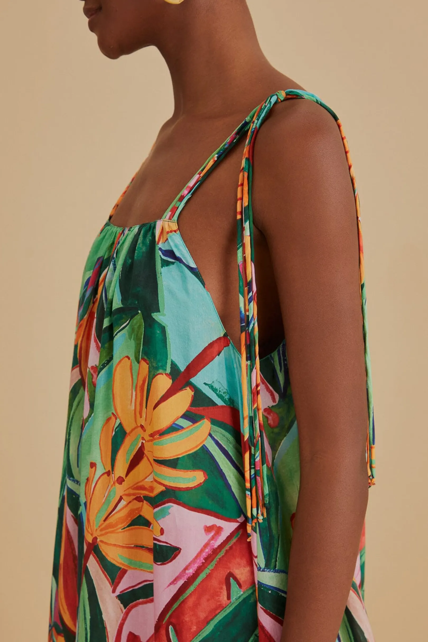 FARM Rio MULTICOLOR BANANA FOLIAGE SLEEVELESS MIDI DRESS Outlet