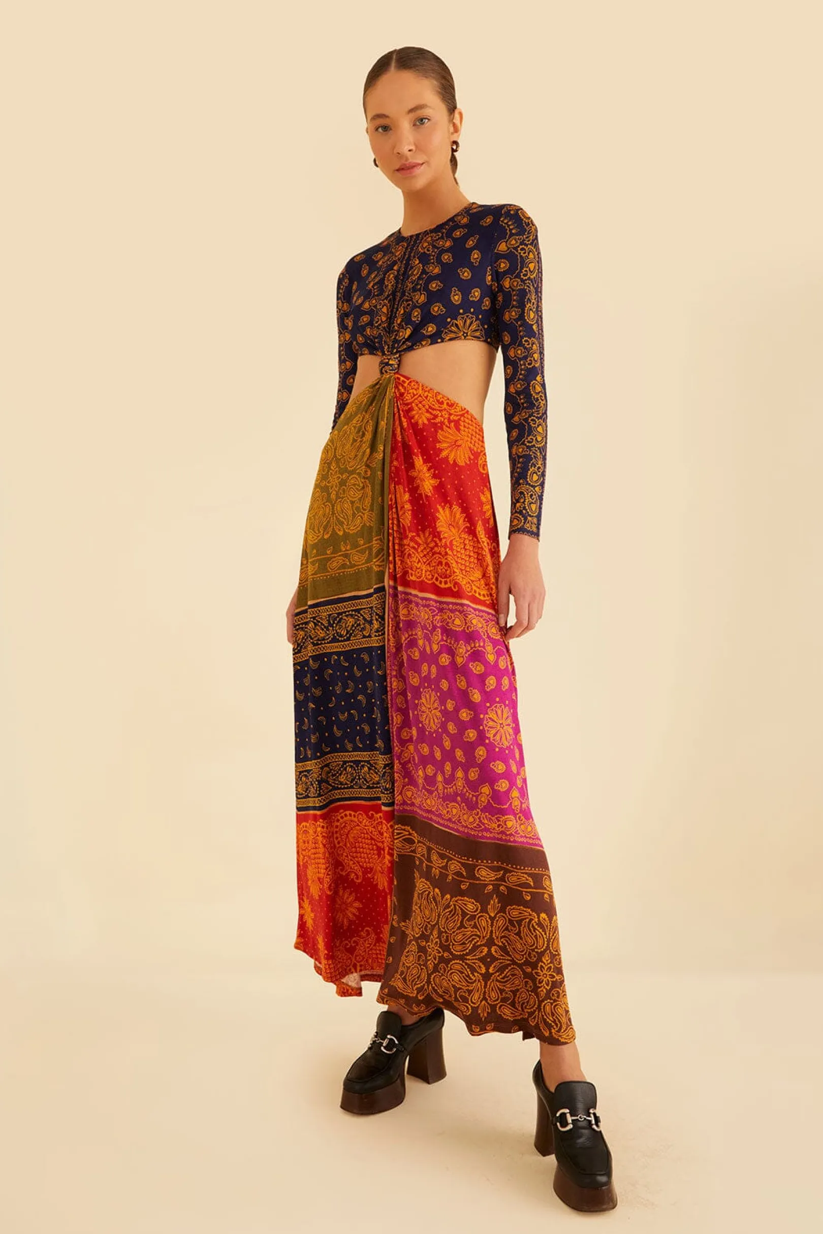 FARM Rio MULTICOLOR BANDANA DREAM CUT OUT MAXI DRESS Outlet