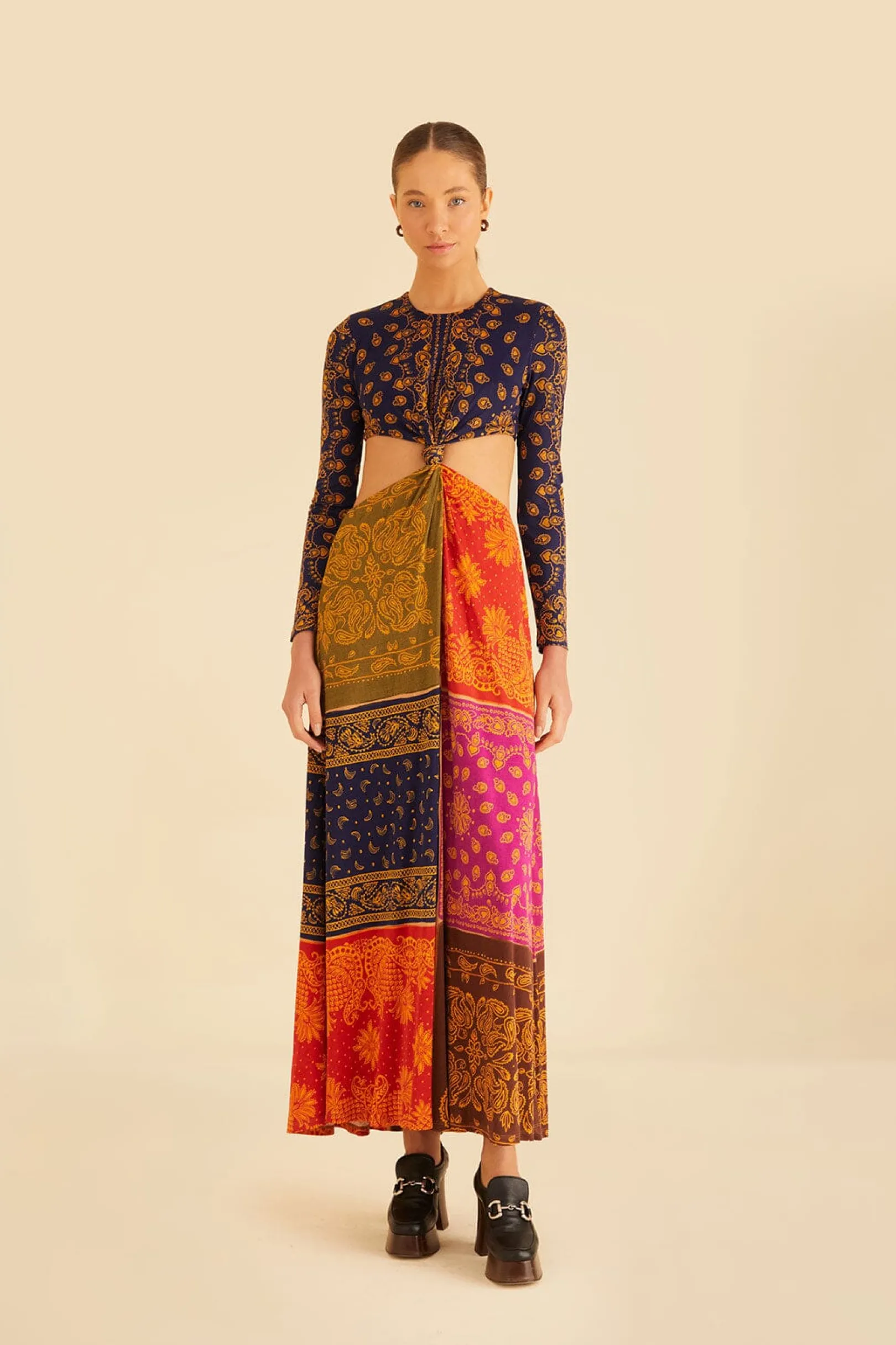 FARM Rio MULTICOLOR BANDANA DREAM CUT OUT MAXI DRESS Outlet