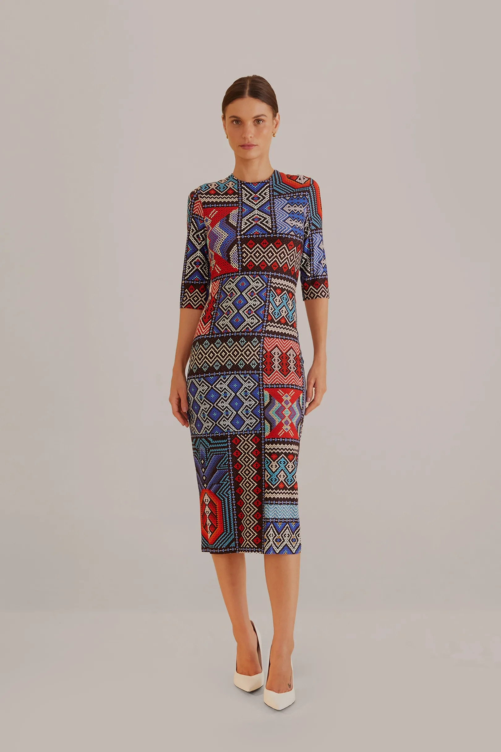 FARM Rio MULTICOLOR RAUTI SHORT SLEEVE MIDI DRESS Cheap