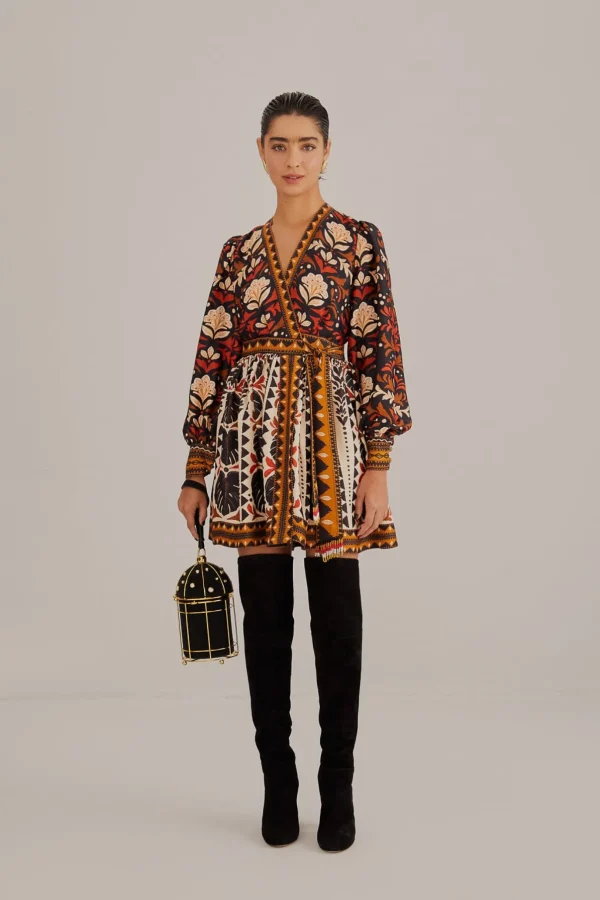 FARM Rio  MULTICOLOR TAPESTRY GARDEN V NECK MINI DRESS Hot