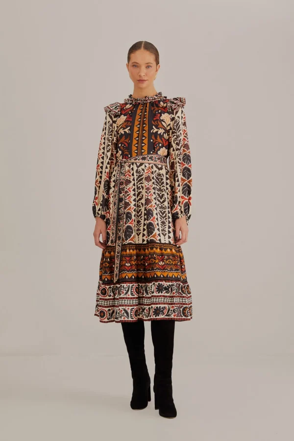 FARM Rio MULTICOLOR TAPESTRY GARDEN HIGH NECK MIDI DRESS Shop