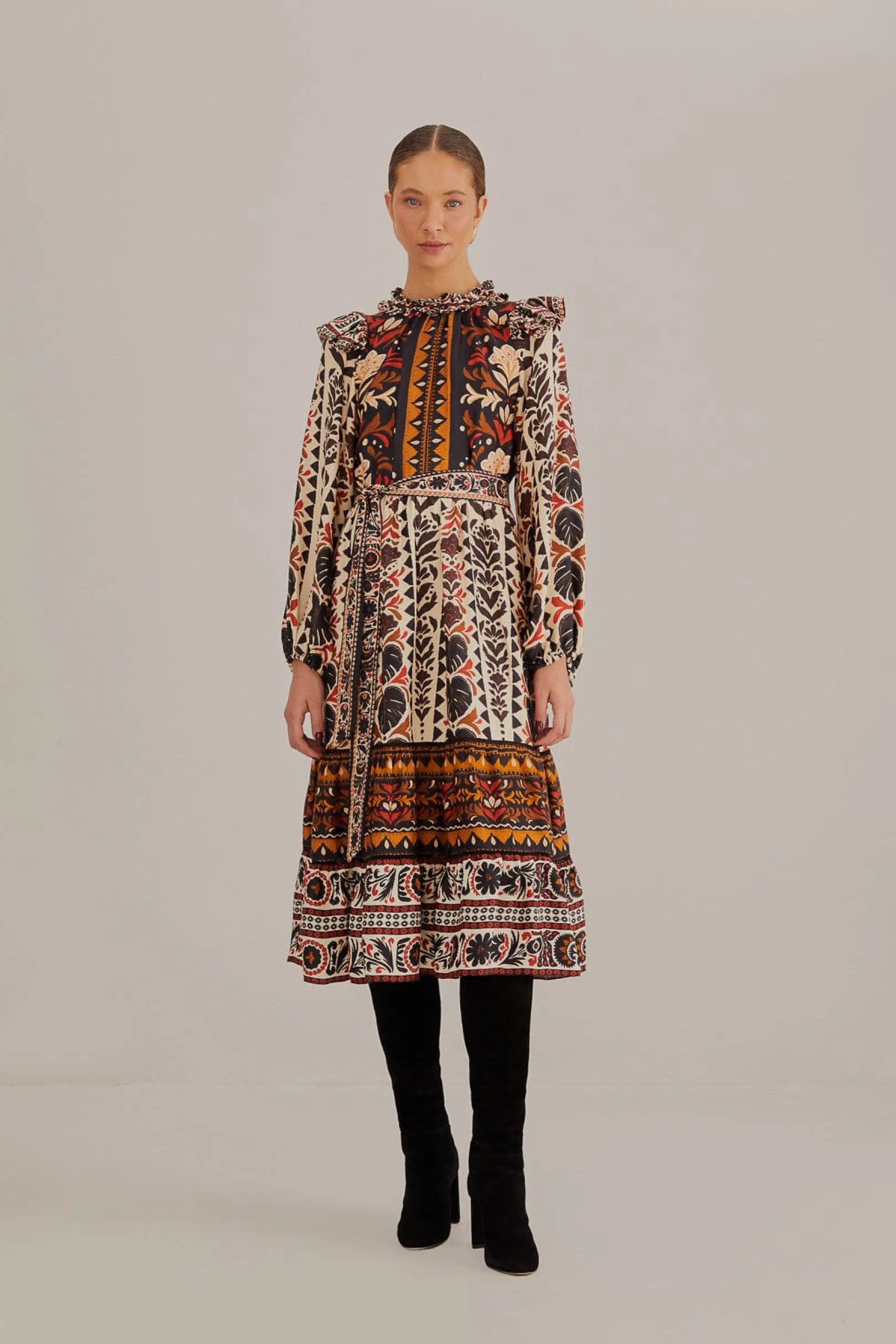 FARM Rio MULTICOLOR TAPESTRY GARDEN HIGH NECK MIDI DRESS Shop