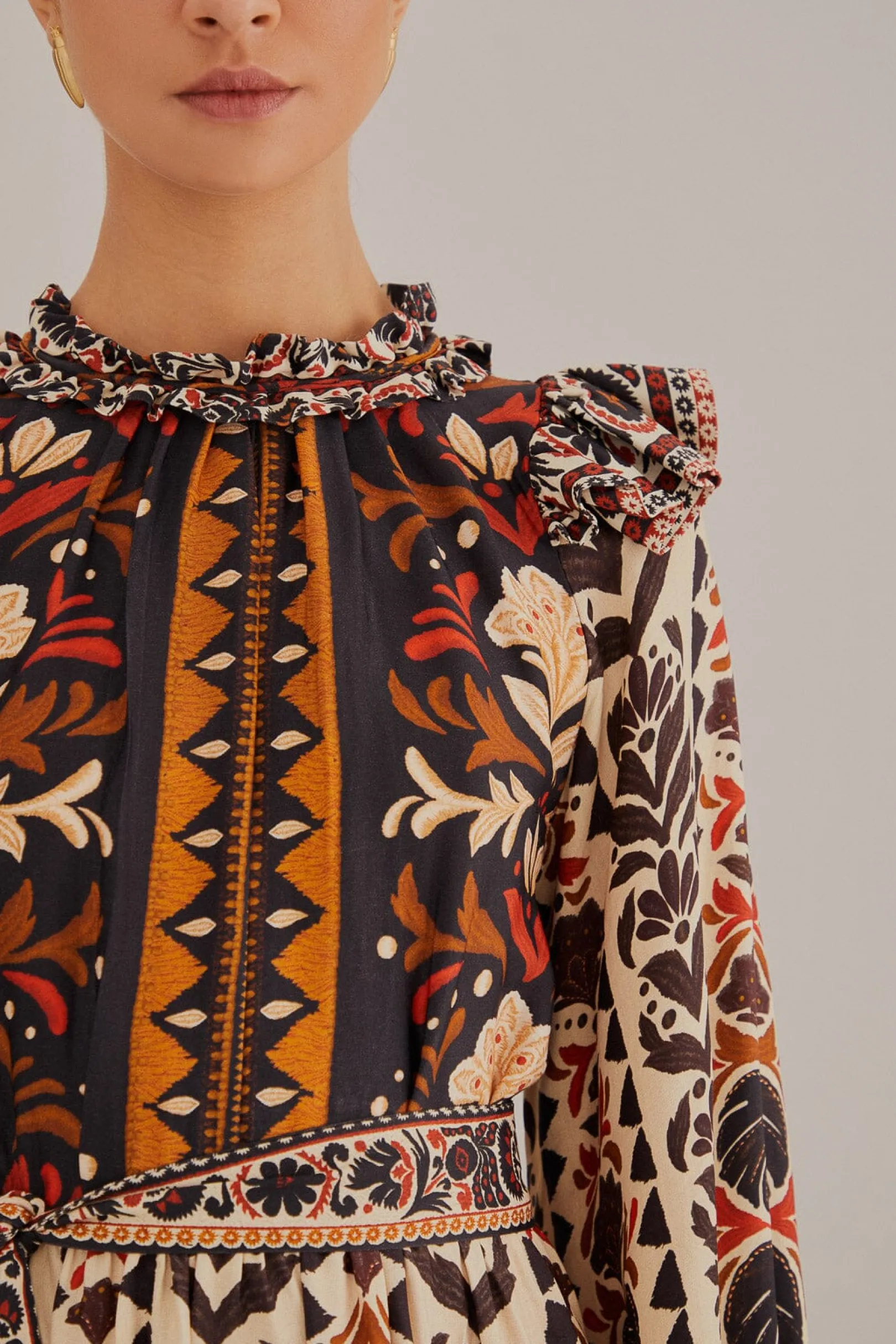 FARM Rio MULTICOLOR TAPESTRY GARDEN HIGH NECK MIDI DRESS Shop