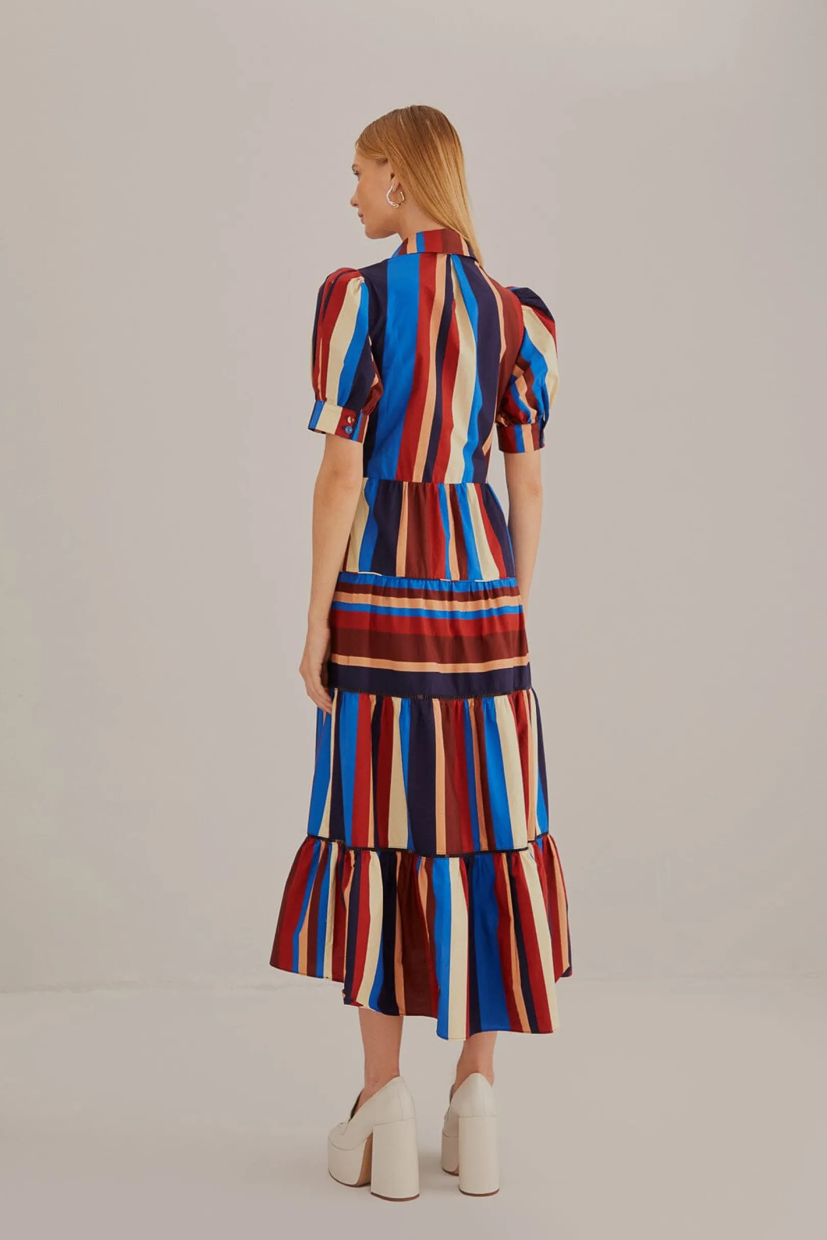 FARM Rio MULTICOLOR WINTER STRIPES SHORT SLEEVE MIDI DRESS Discount